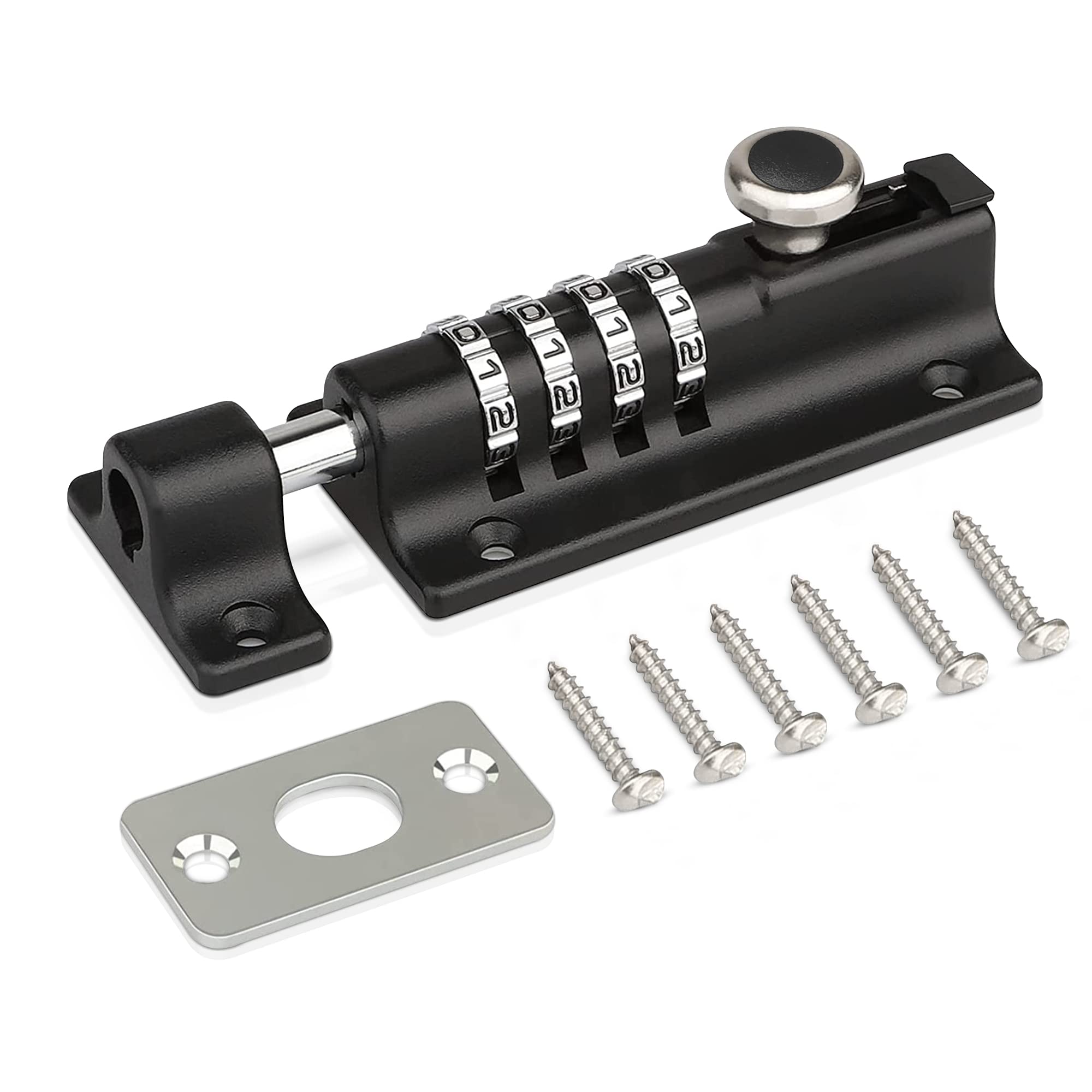 Door Lock Bolt Combination Lock Black Heavy Duty Sliding Gate Lock for Wooden Gates 120mm Stainless Steel with Anti Tampering Screws