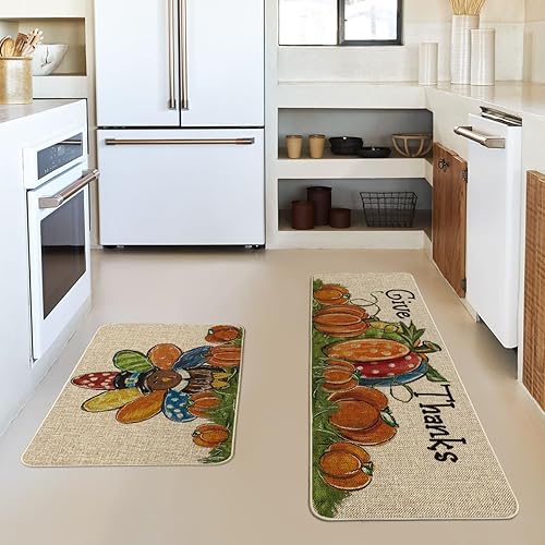 Miniatura 2 de Artoid Mode Juego de 2 tapetes de cocina de pavo y calabaza de Acción de Gracias, decoración del hogar, alfombras de cocina de bajo perfil para
