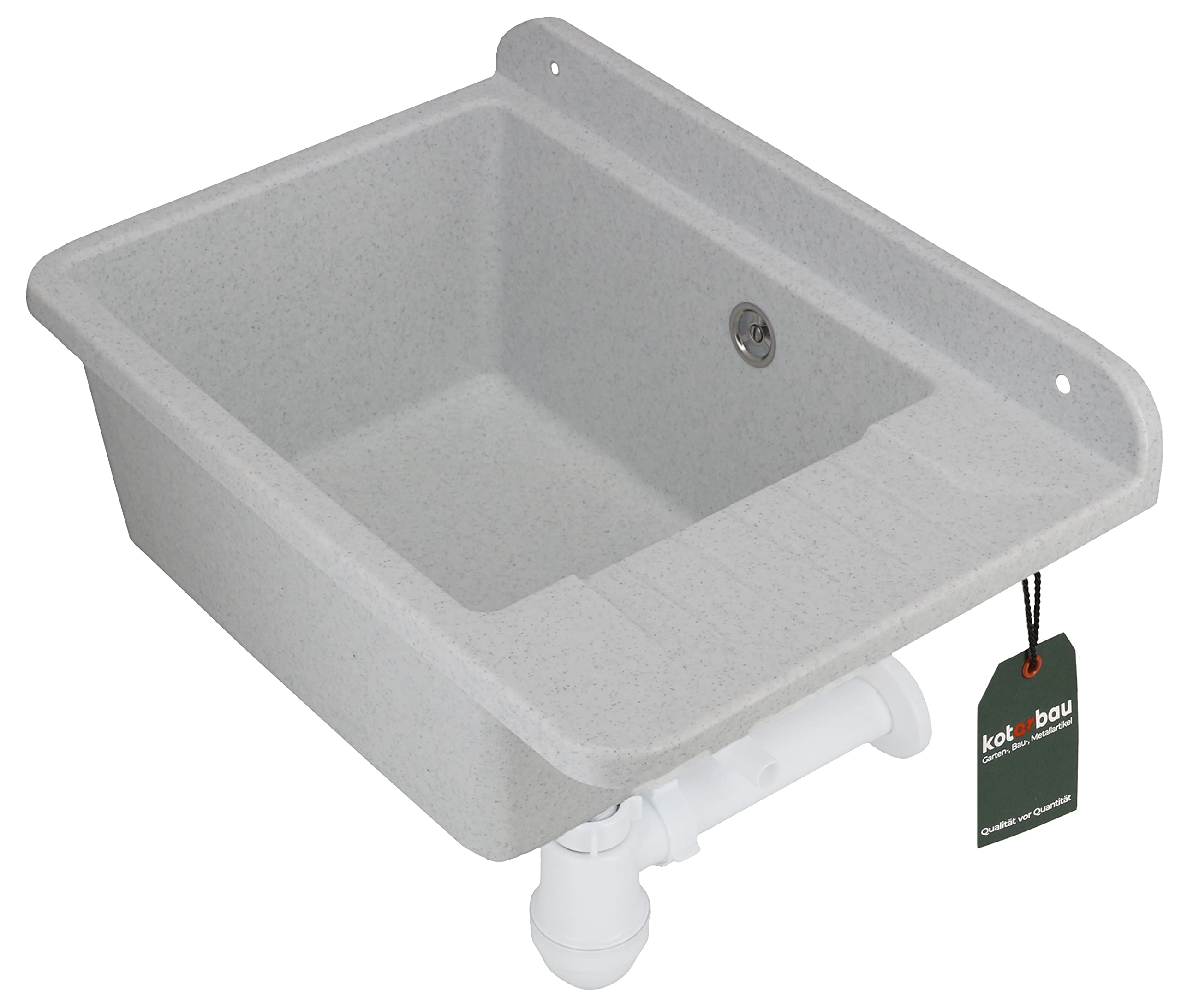 KOTARBAU® Ausgussbecken aus Polystyrol 50,5 x 34,5 x 18,5 cm Spülbecken Grau Siphon Waschbecken Spülbecken Klein mit Stöpsel Montageset Ablaufgarnitur und Schrauben Waschküche Möbel