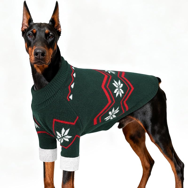 Suéter de tricô para cães grandes WINGOIN com gola alta e abertura para guia, tamanho XXXXL