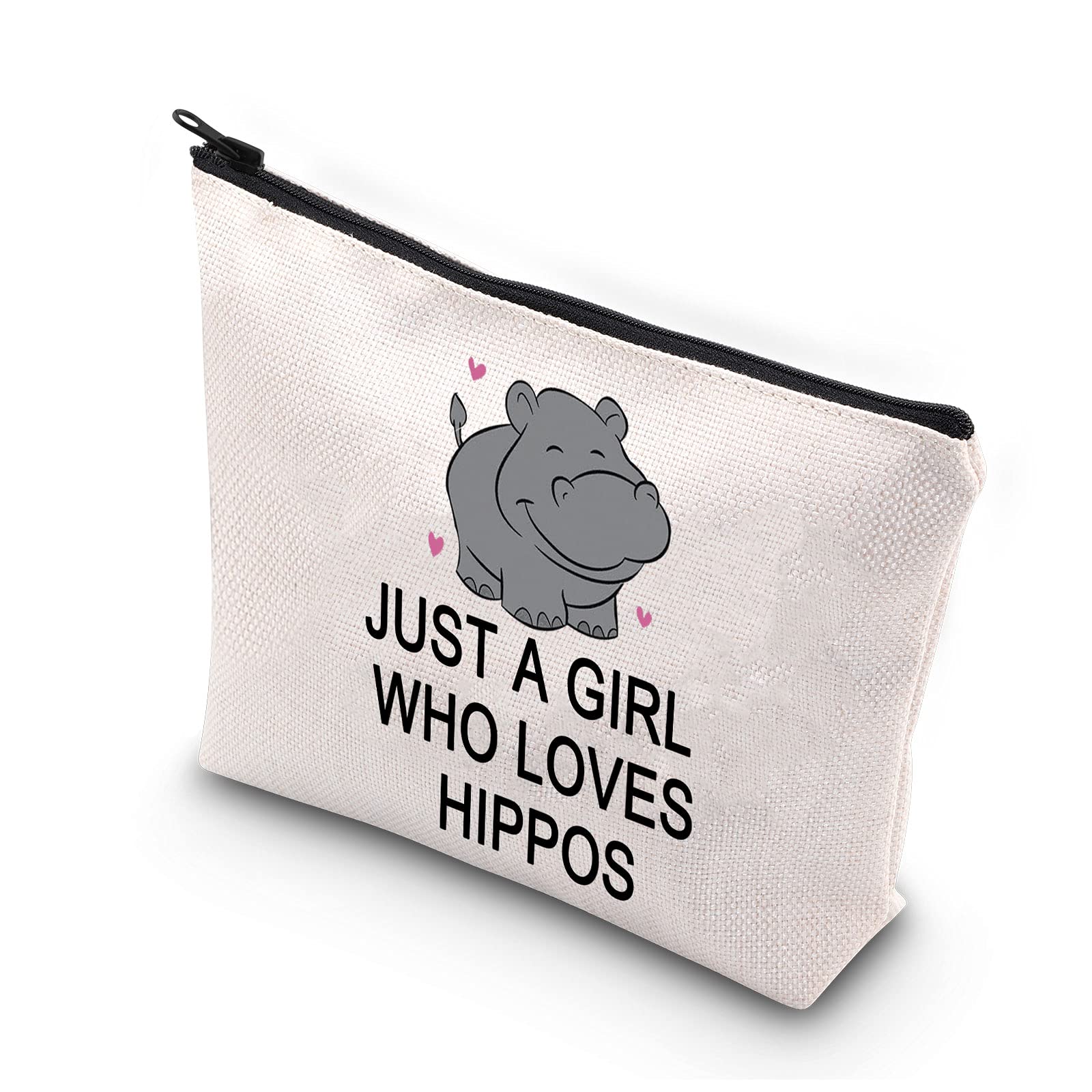 BDPWSS Hippo Makeup Bag Hippopotamus Gift Hippo Lover Gift Just a Girl Who Loves Hippos Cosmetic Pouch Hippo Theme Inspirational Toiletry Bag For