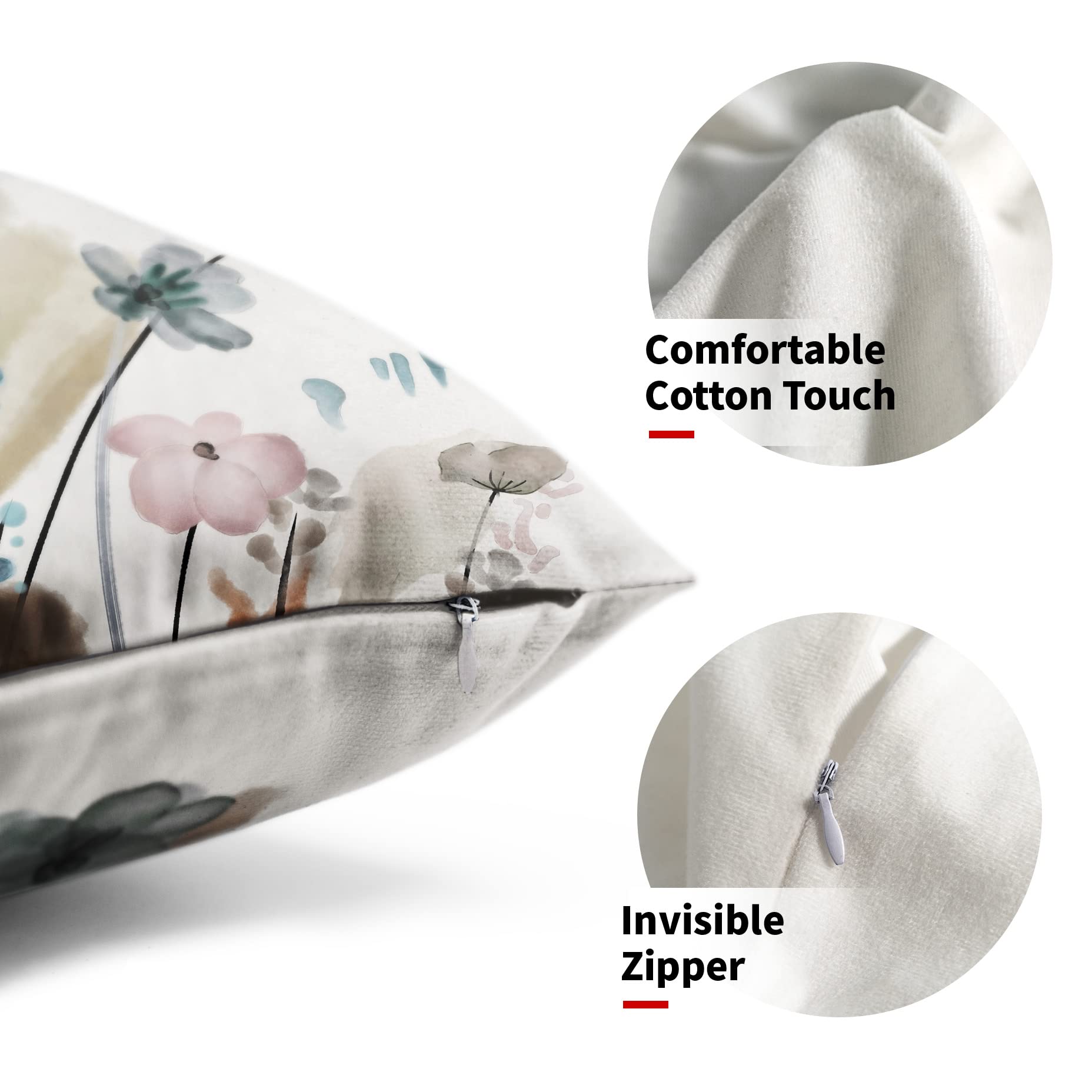 Juego de 2 fundas de almohada lumbares de 12 x 20 pulgadas, acuarela, marrón, gris, beige, flores, rectangulares, rústicas, abstractas, modernas, decoración del hogar para sala de estar, sofá, sofá