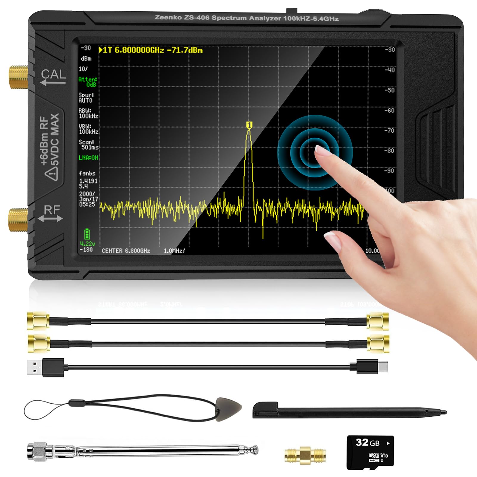ALIESTFDNO 2025 Upgraded TinySA Ultra+ZS406 Spectrum Analyzer, 4.0 Inch 100kHz to 5.4GHz Handheld Frequency Analyzer with 32Gb Card, 2-in-1 Signal Generator 100kHz to 900MHz MF/HF/VHF UHF Input,V0.4.6-image-47