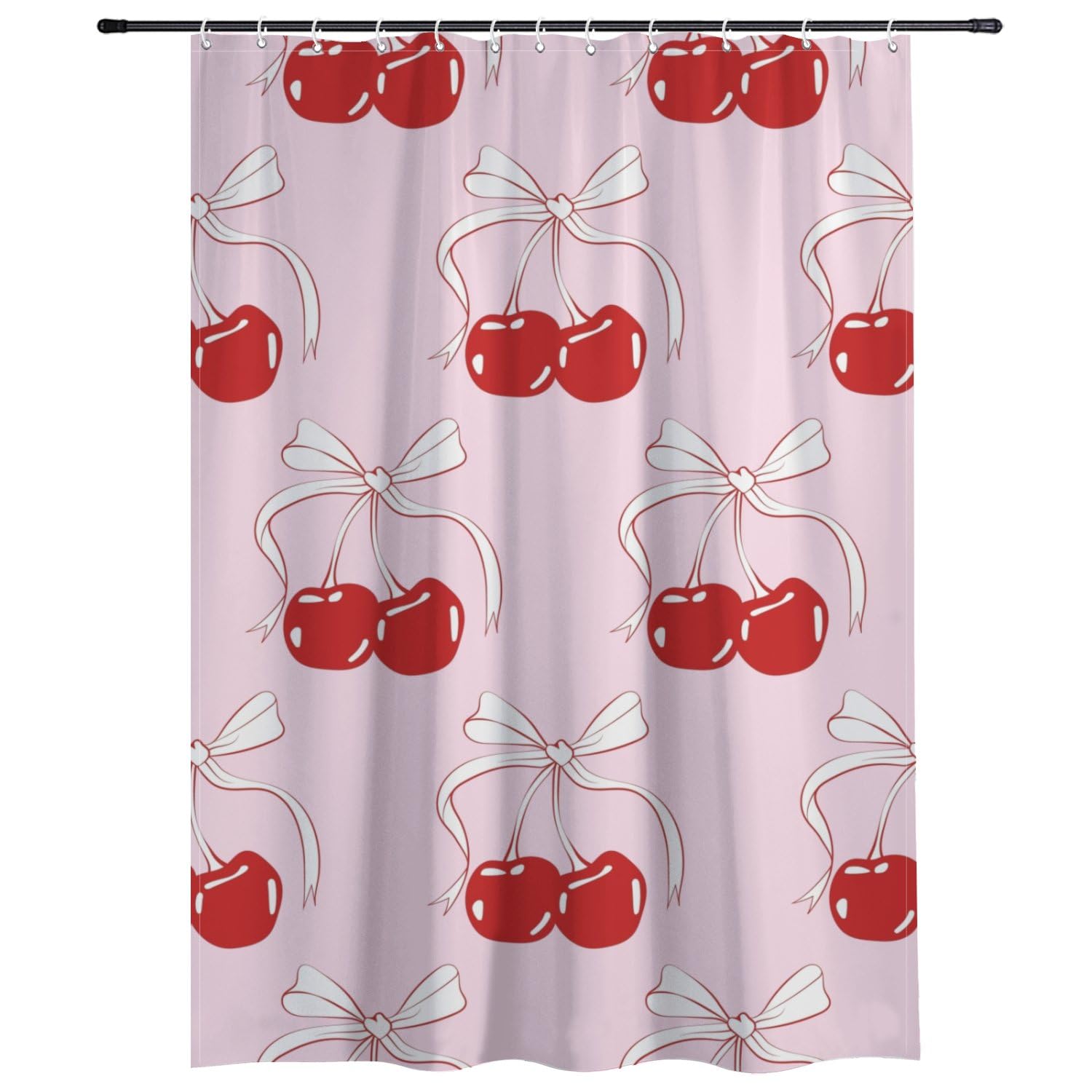 Shower Curtain Red Pink Cherry Ribbons Bath Curtains Shower Decorative Curtains Mould Resistant Cute Curtain Bathroom Wet Room Drapes Waterproof Machine Washable Bathroom Decorations 180 X 180cm