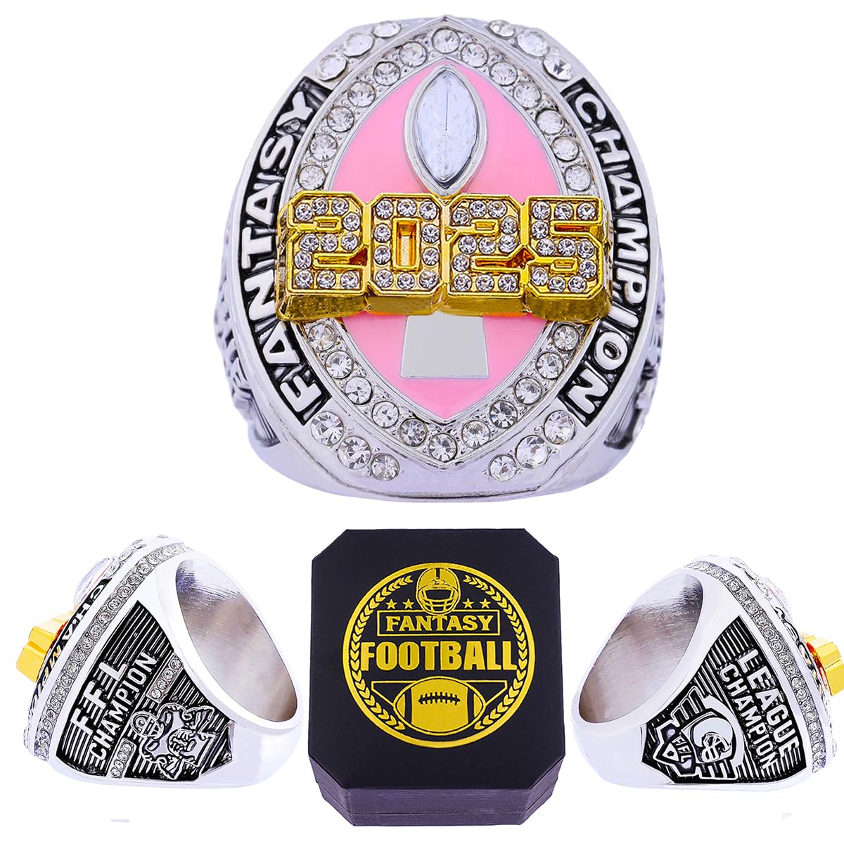 ZZXZJW 2025 Fantasy Football Championship Ring Trophy Award for Fantasy Football League Winner (Model 1, Size 10)
