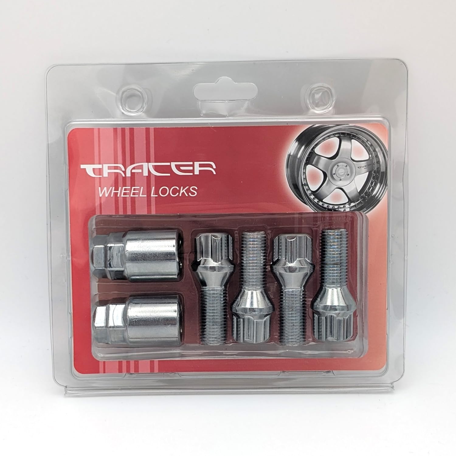 TRACER Set di bulloni per cerchione, antifurto, M14 x 1,5, 28 mm, attacco conico cromato con 2 chiavi compatibili con Audi, VW, Seat, Skoda, Opel, BMW