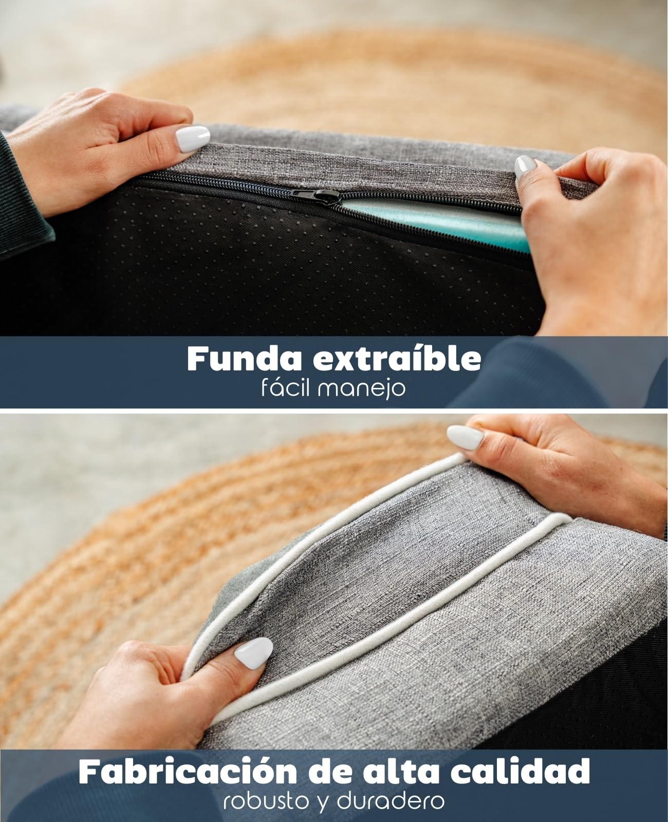 lionto Cama ortopédica para Perros con Borde Elevado, 97x71x17 cm, Cojín Resistente con Suave Franela, Funda extraíble y Lavable, Antideslizante, Apta para Perros Grandes, pequeños y Gatos, Gris