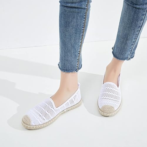 Miniatura 8 de BABUDOG Zapatos planos de malla transpirable para mujer, mocasines suaves, mocasines blancos sin cordones