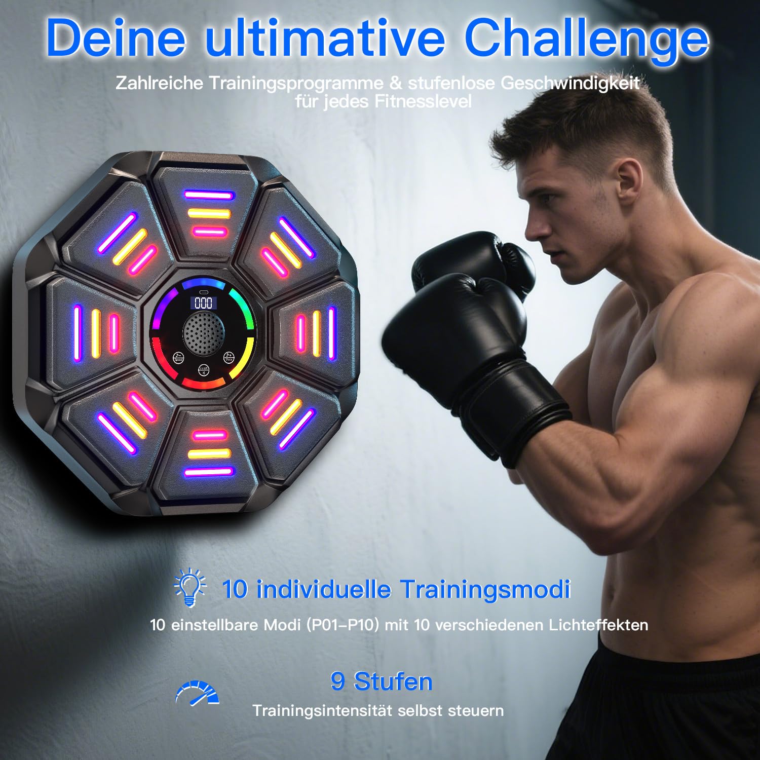 Music Boxing Machine, 8 Targets Boxautomat mit Boxhandschuh, 9 Geschwindigkeit und 9 Modi, Led Licht mit Smart Bluetooth Für Erwachsene und Kinder Übung
