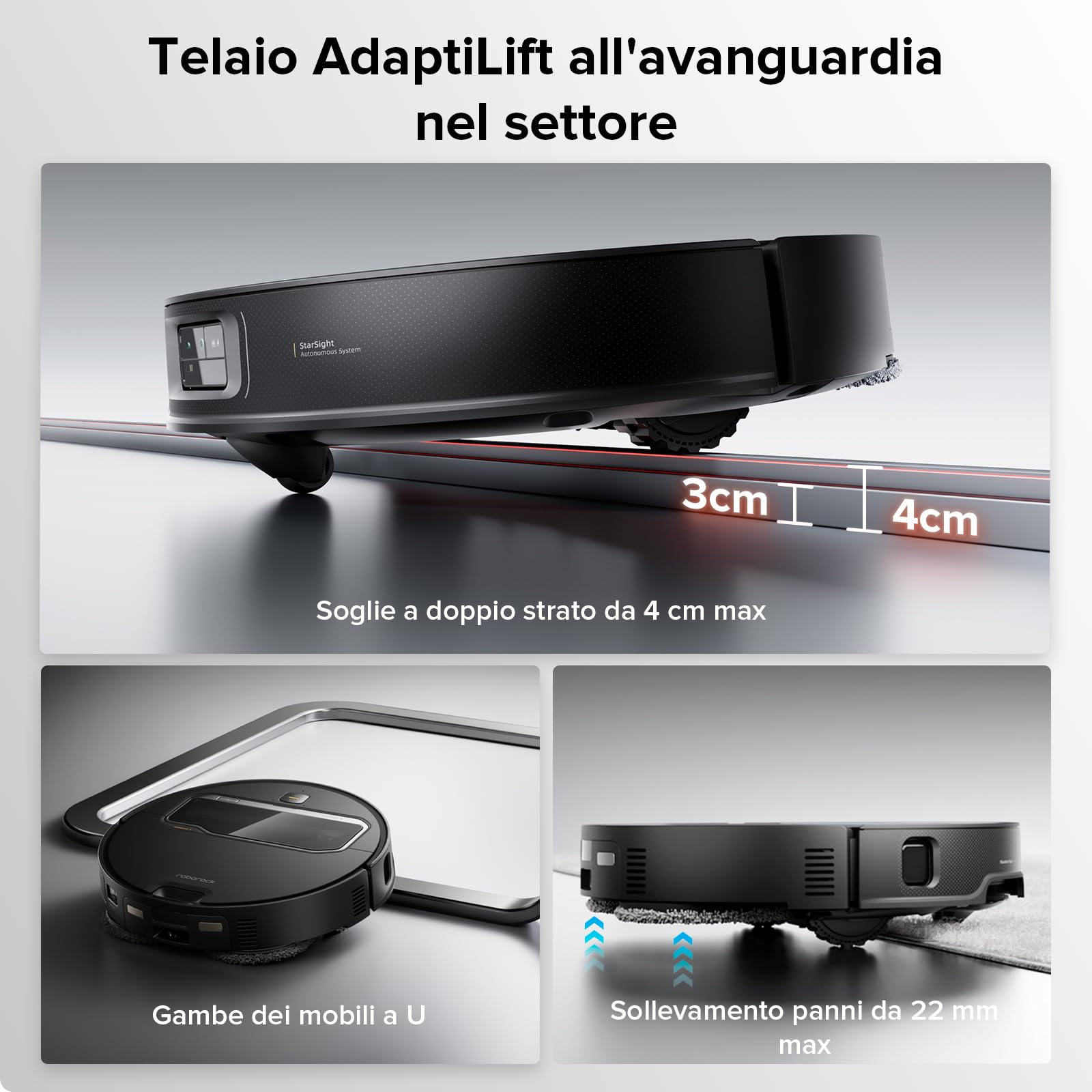 roborock Saros Z70 Robot Aspirapolvere con Braccio Meccanico OmniGrip, 7,98 cm Ultrasottile, 22.000 Pa, Tecnologia FlexiArm Riser, Telaio AdaptiLift, Stazione Multifunzionale 4.0, Hello Rocky, Nero
