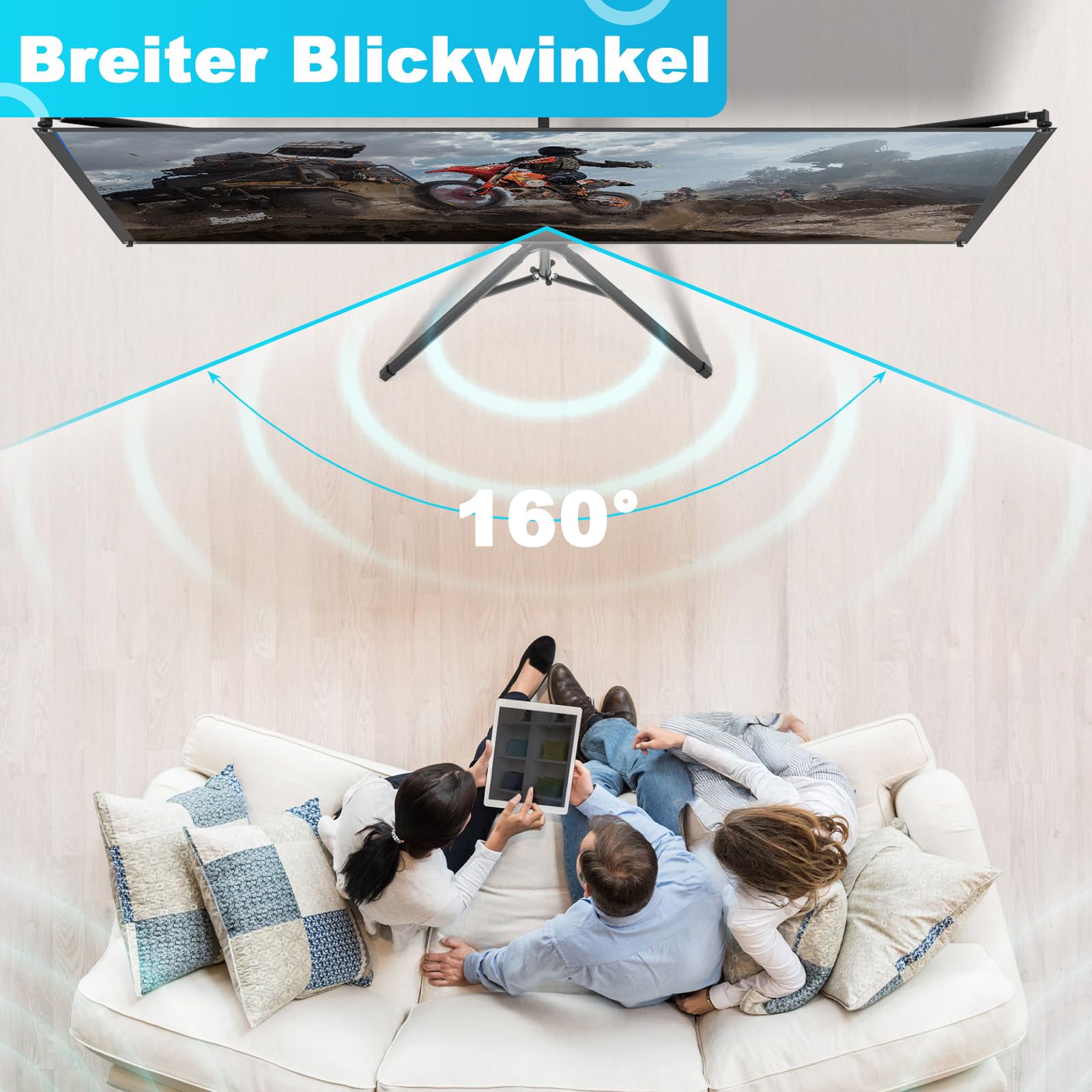 VISULAPEX 80”Grau Leinwand Beamer 16:9 HD, Beamer Leinwand mit Stativ, Ideal für Heimkino Camping und Freizeitveranstaltungen Hinterhof Theater Nächte Tragbare
