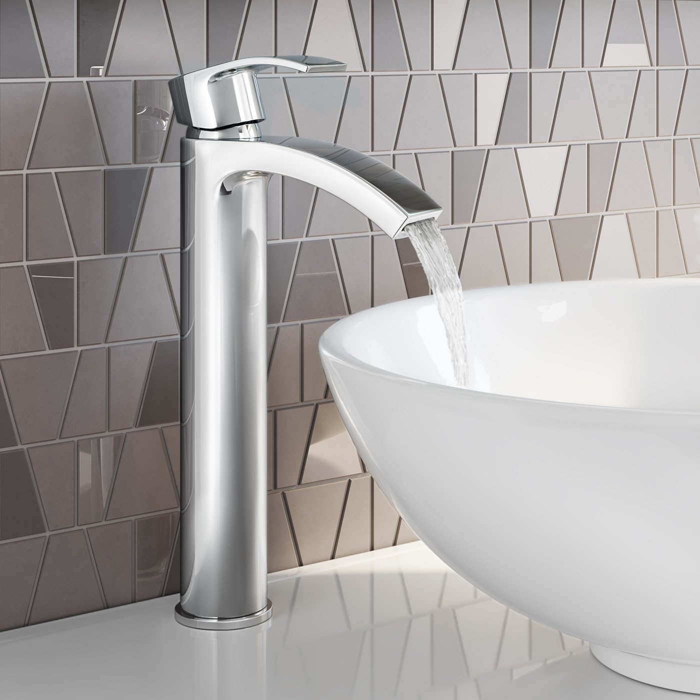 Ibathuk Chrome Tall Curved Counter Top Basin Mixer Tap Bathroom Sink Faucet