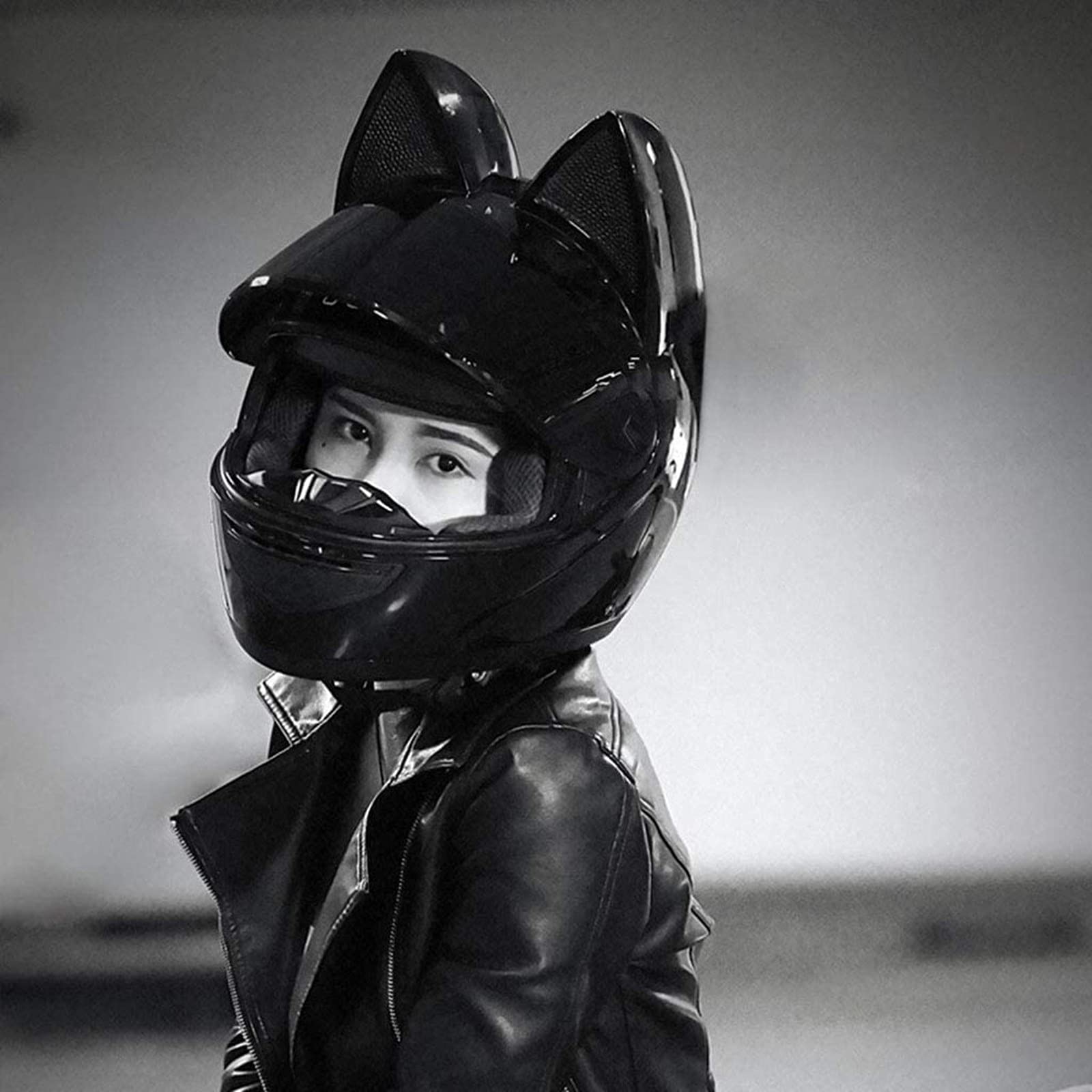 Casco De Moto Con Orejas De Gato Para Mujer Casco Integral Con Certificación ECE Protección Facial Gafas Chapadas En Oro Forro Totalmente Desmontable Y Lavable Racing Kart Casco E,M
