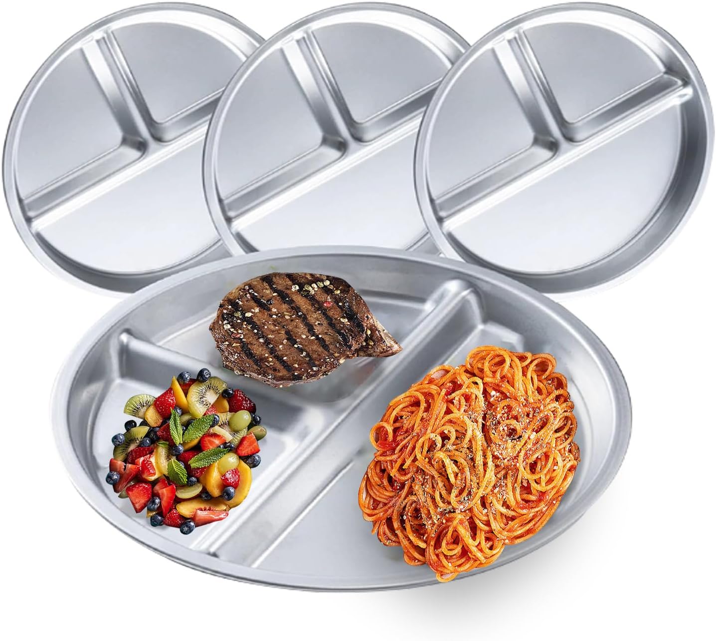 Stainless Steel Kids Plates Set of 4, Portion Control Divided Food Tray for Adults and Kids, Camping, Lunch and Dinner