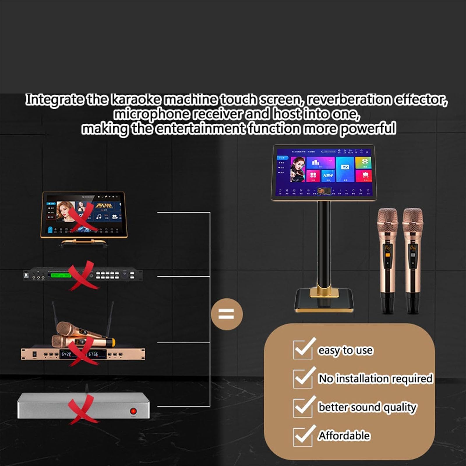 Karaoké portable, système professionnel de 19 pouces avec 2 microphones sans fil, 1,1 million de chansons téléchargeables dans le cloud et prise en charge multilingue, 20 langues disponibles, pour l