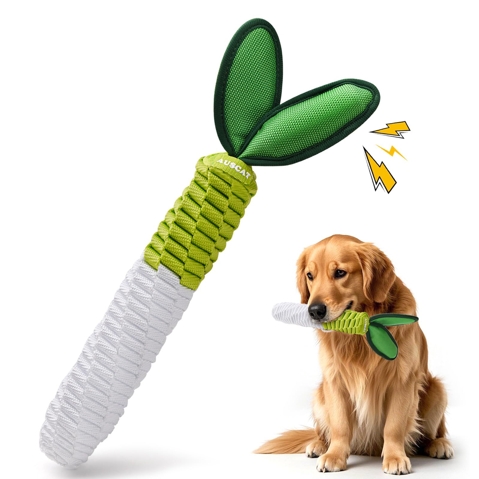 AUSCAT Carrot Dog Rope Toy, Durable Braided Teething Toys, Tug of War Toy with Squeaker for Small Medium Large Dogs Radish