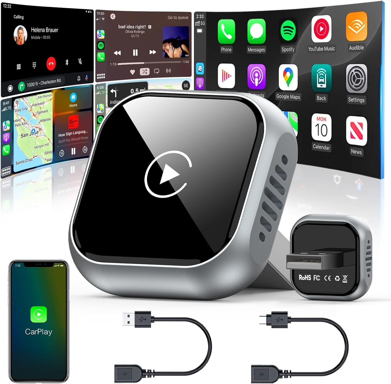 2025 Upgraded Wireless CarPlay Adapter for iPhone | Ultra-Mini Metal, Convert Wired to Wireless, Bluetooth 5.3 Fast Stable Connection, Plug & Play, 800+ Factory CarPlay Wired Cars, iOS 10+