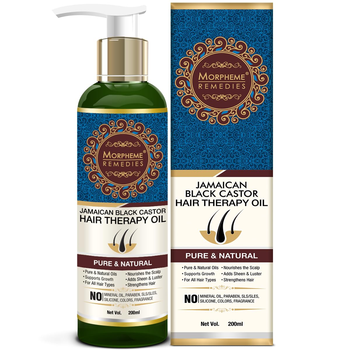 Jamaican Black Castor Hair Therapy Oil - Promotes Hair Growth - Controls Hair Fall - No Mineral Oil & Silicones - 200mL