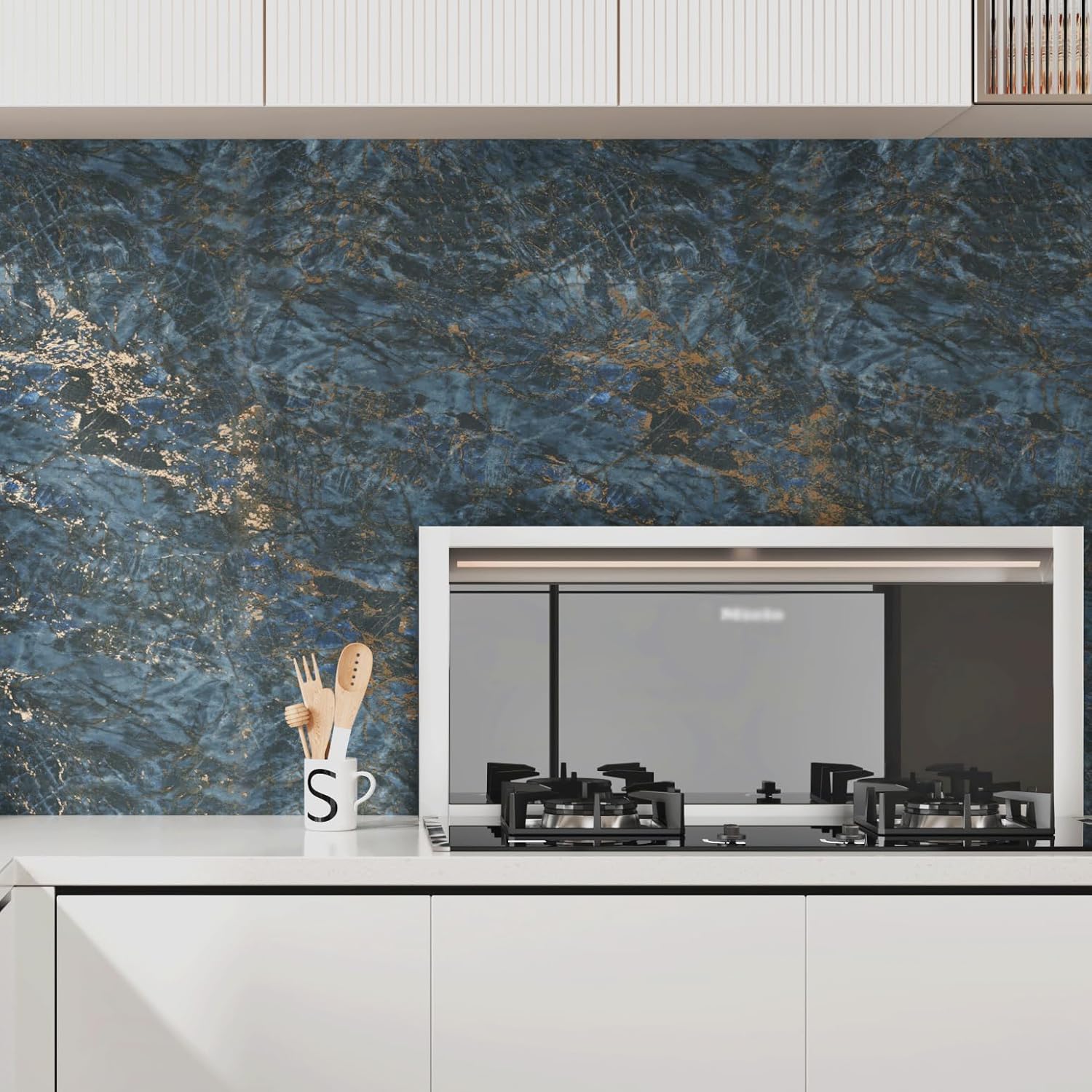 Blue Gold Marble Contact Paper Peel and Stick for Countertops 15.7"×78.7" Dark Blue Marble Wallpaper Self Adhesive Waterproof Contact Paper for Kitchen Cabinets Backsplash Bathroom Counter Top