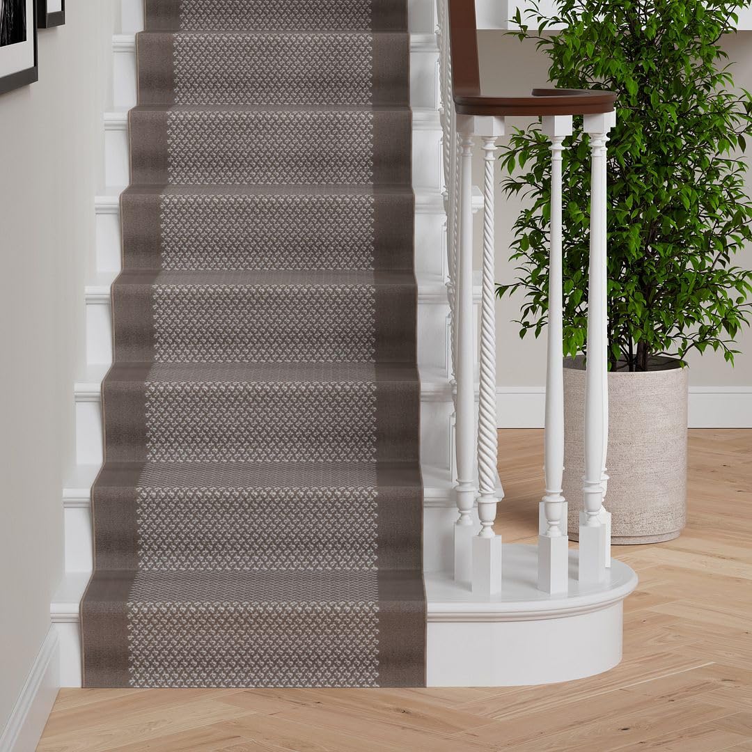 Brown Solid Stair Carpet Runner Contemporary Neutral Design Durable Backing Indoor Rug for Hallway Staircase and Foyer 2.3ft x 46ft (70cm x 1402cm)