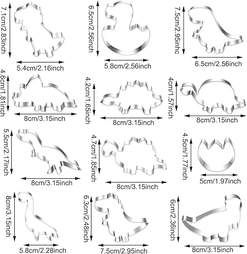 Miniatura 2 de Nuevo juego de cortadores de galletas de dinosaurio, tamaños mini pequeños, 12 piezas moldes de galletas para niños, moldes de galletas para