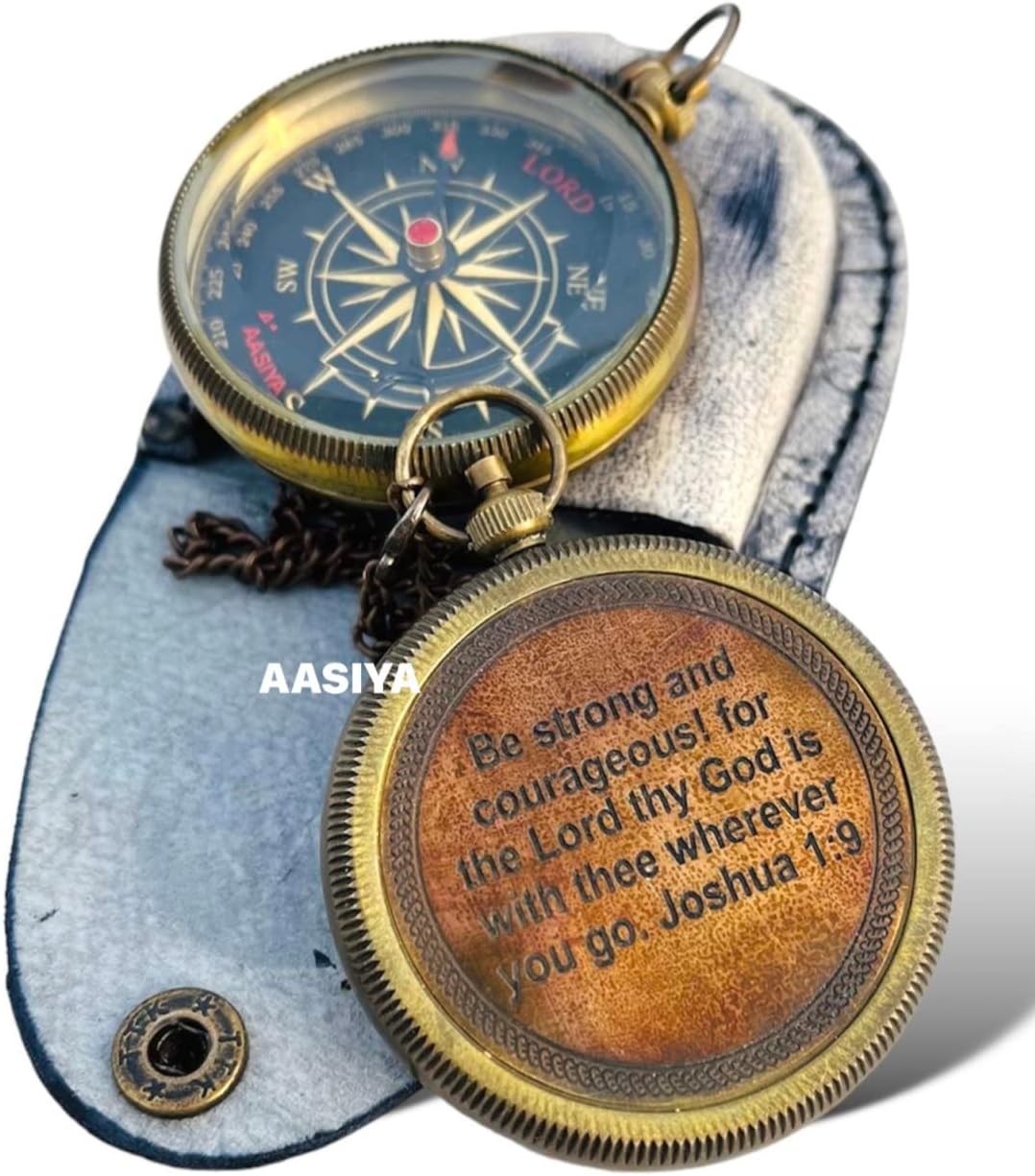 Lord is My Guide Brass Compass Gift Brass Antique Pocket