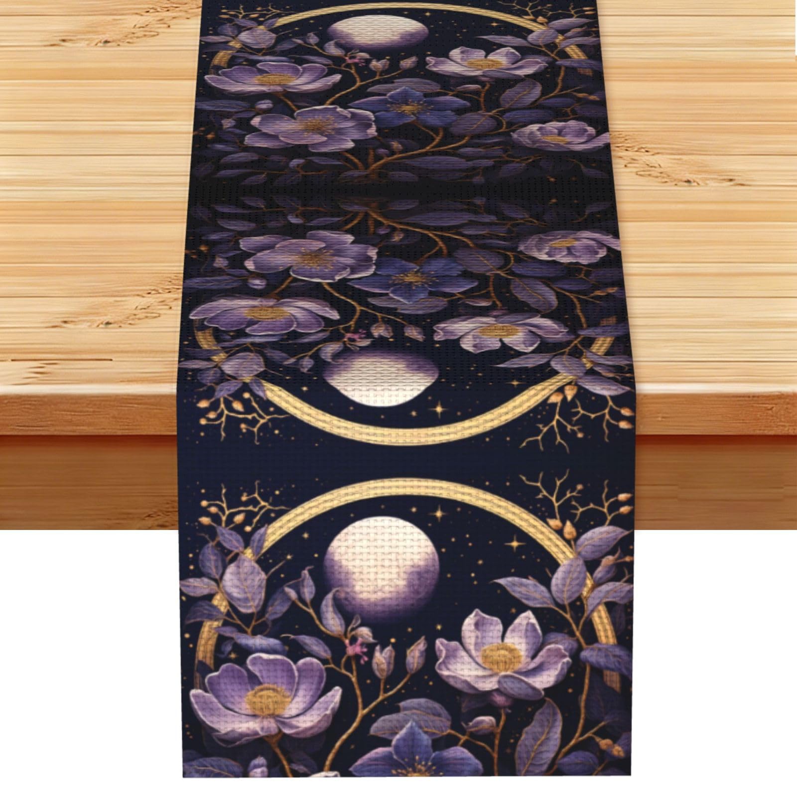 Purple flowers in the moonlight Linen Feel Table Runner Wedding Party Home Decoration