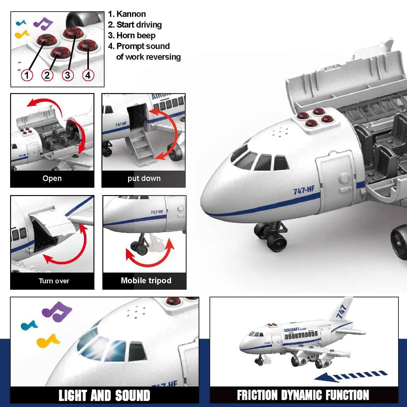 Pihura Large Passenger Airplane Toy | Interactive Aircraft with Turning Wheels | Lights and Sounds for Engaging Play | Realistic Design for Kids | Fun Aviation Experience | Ideal for Boys and Girls 3