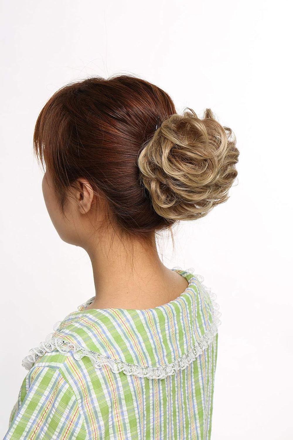 Scrunchy Hair Bun Updo Hairpiece Ribbon Ponytail Extensions Wavy Curly Messy Chignons Piece Wig - Strawberry Blonde Mix - Image 5