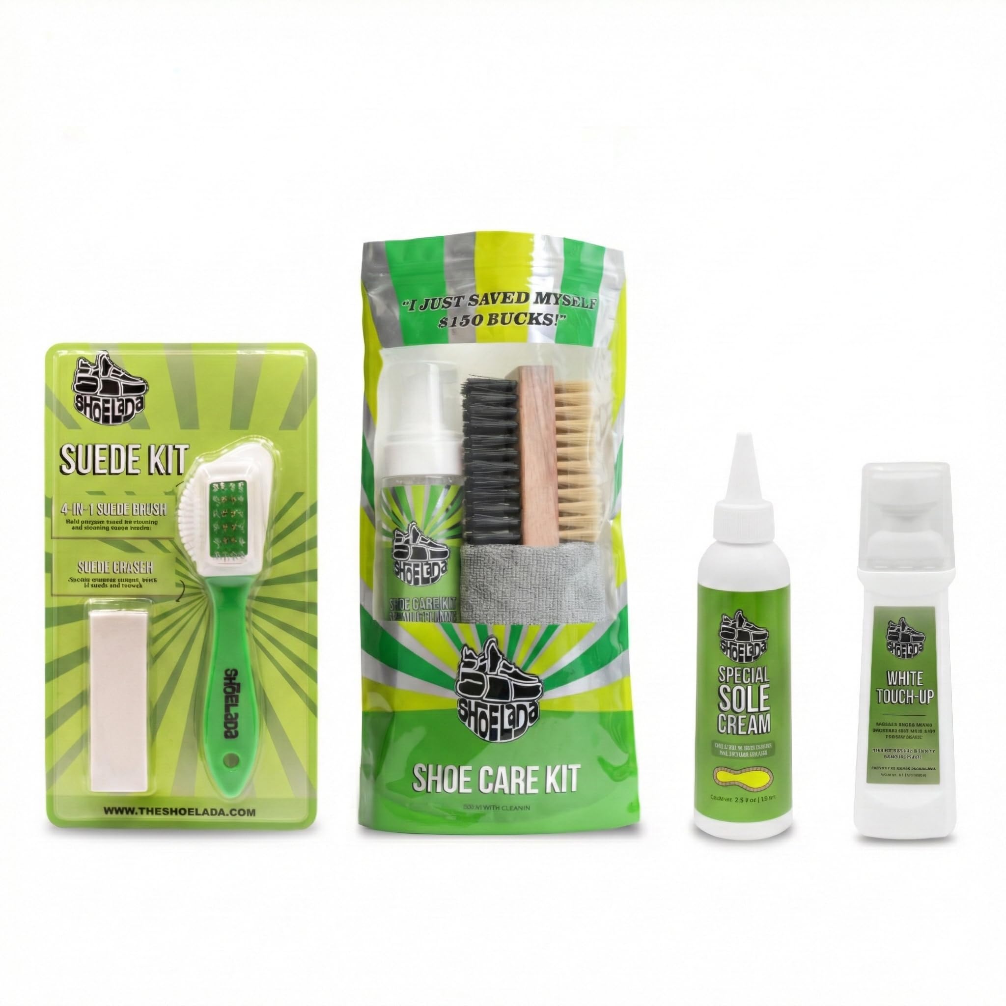 Shoelada Fabulous 4 Deal Shoe Cleaning Kit Foam Cleaner Brush Microfiber Towel Suede Kit White Touch-Up Sole Cream