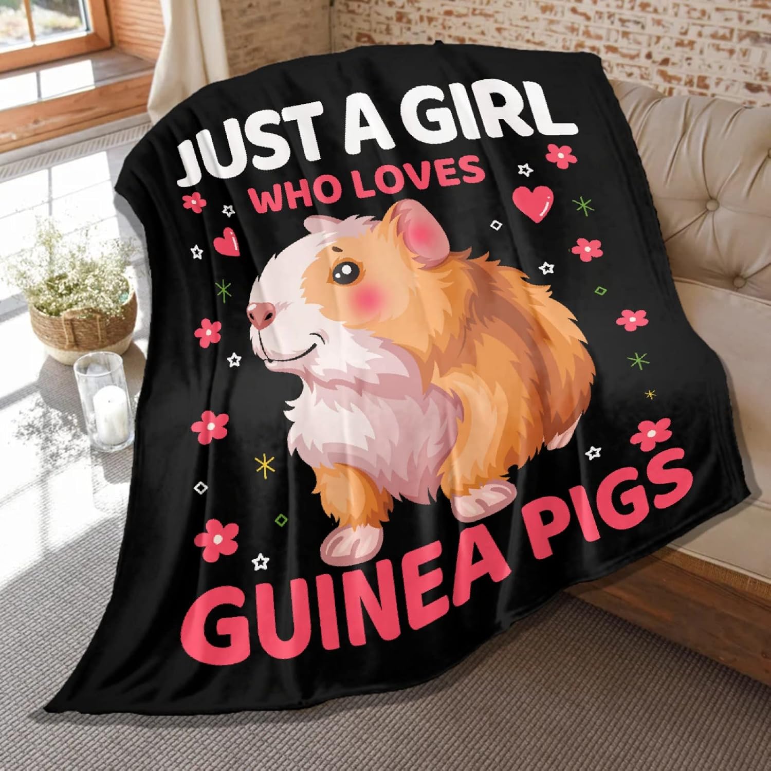 Guinea Pig Blanket Gifts for Girls,Just Girl Who Loves Guinea Pigs Throws,Soft Lghweight Plush Fluffy Quilt for Bed Sofa Couch Chair Room Decoration,60 in x 50 in Medium for Teens
