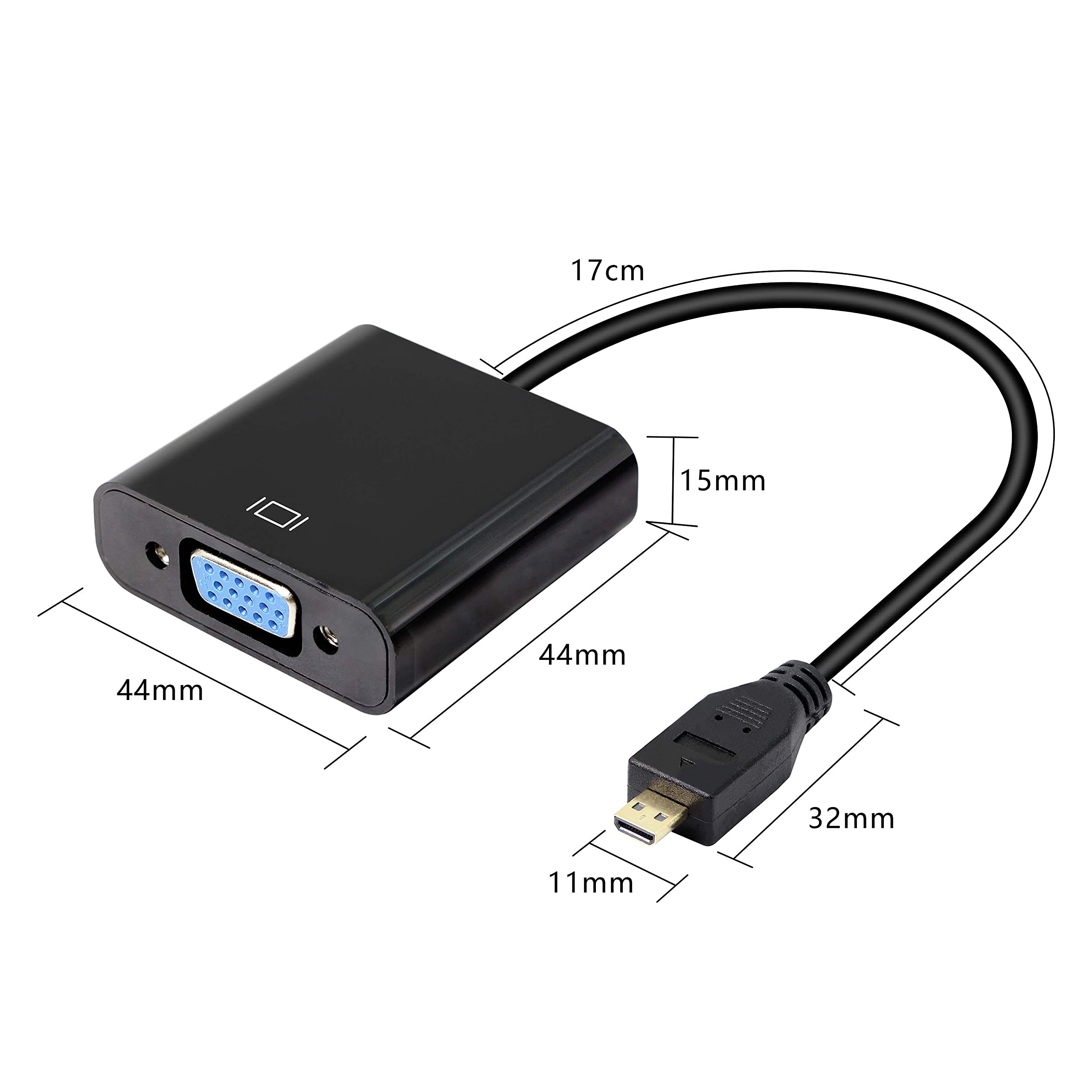 XMSJSIY Adaptateur audio Micro HDMI vers VGA 1080p Full HD Micro HDMI mâle vers VGA femelle Interface pour moniteurs de bureau, projecteurs, ordinateurs portables, tablettes