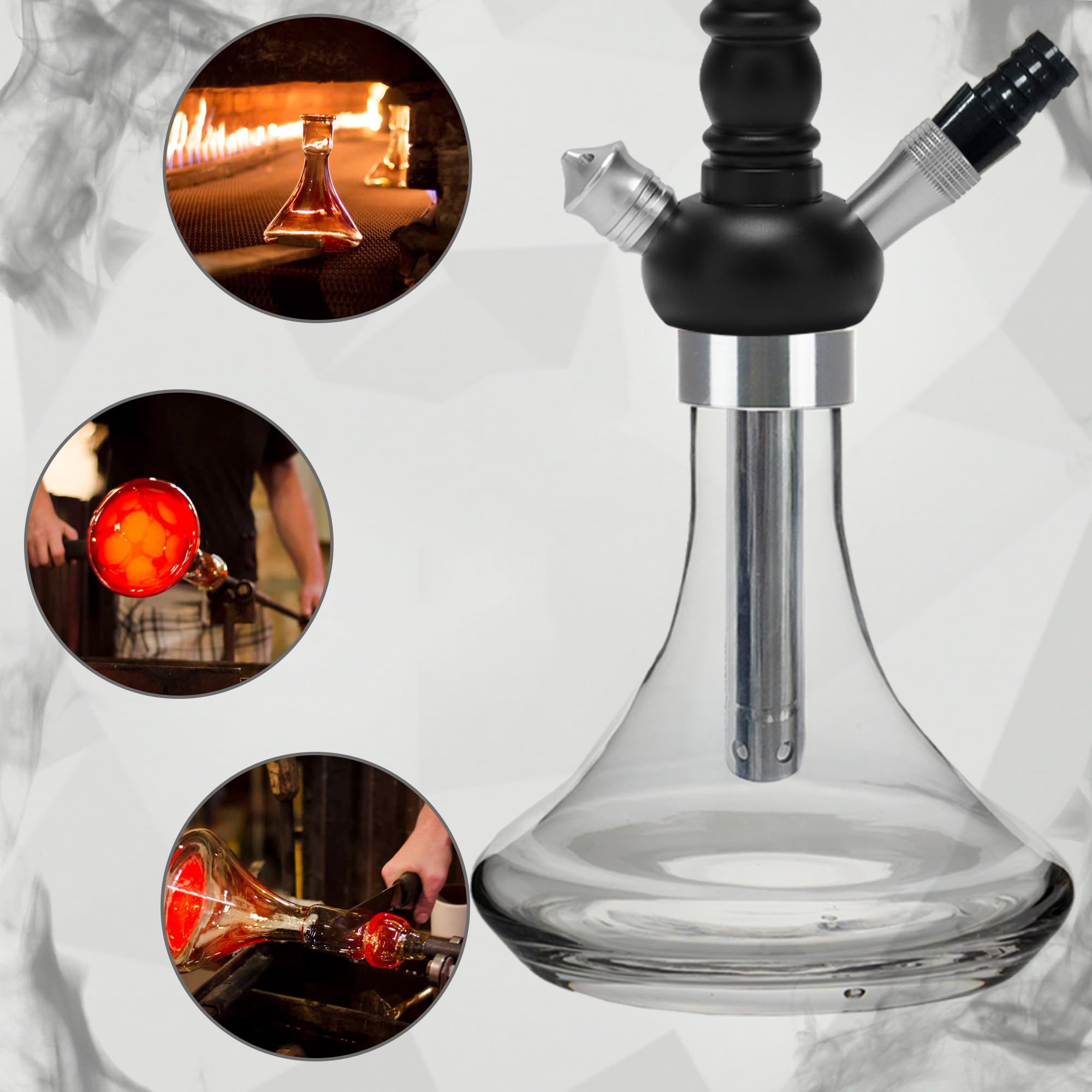 Glass Hookah Set completo con todo de aleación de aluminio con difusor Manguera de silicona lavable Caucho Chisha Bowl Dispositivo de gestión de calor Pinzas de carbón(Transparencia)