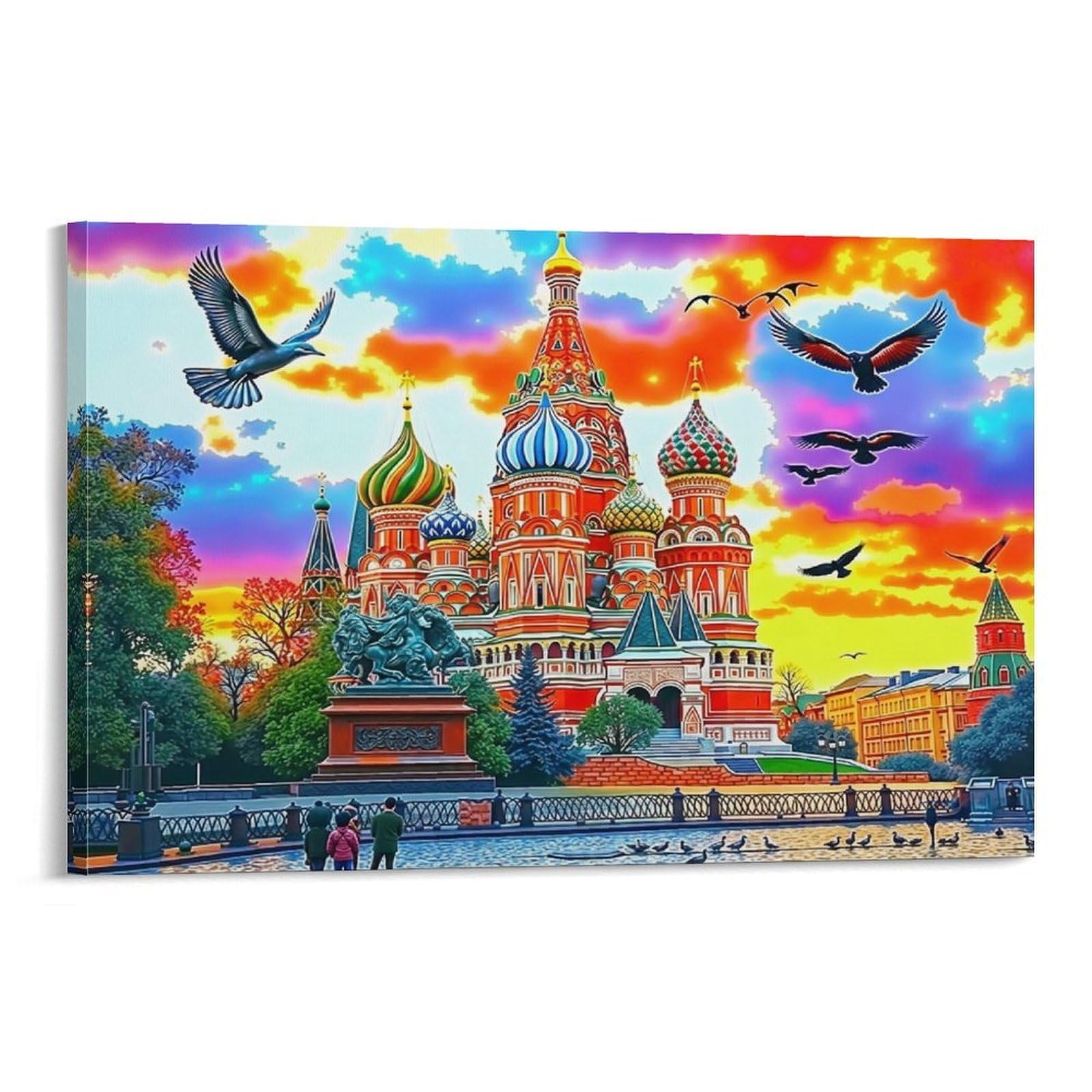 CPLVKWRQJ St Basil Cathedral 1 Piece Colorful Painting of Saint Basils Cathedral Framed Canvas Print - Living Room Focal Point Ready to Hang Gallery Wall Decor 16x24inch(40x60cm)
