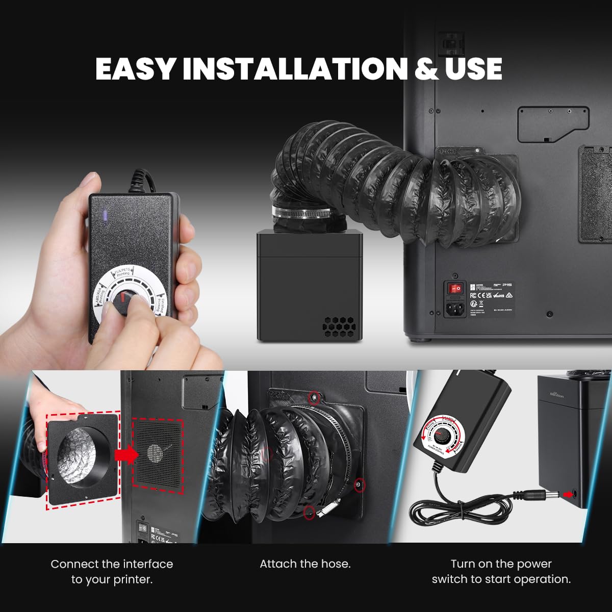 Sistema Filtrazione Stampante 3D V1 per Bambu Lab P1S, Purificatore d'Aria Stampante 3D con HEPA H13 & Carboni, Assorbitore VOC & Odori per ABS/ASA/Nylon, Funziona con Bambu Lab X1C/H2S/H2D