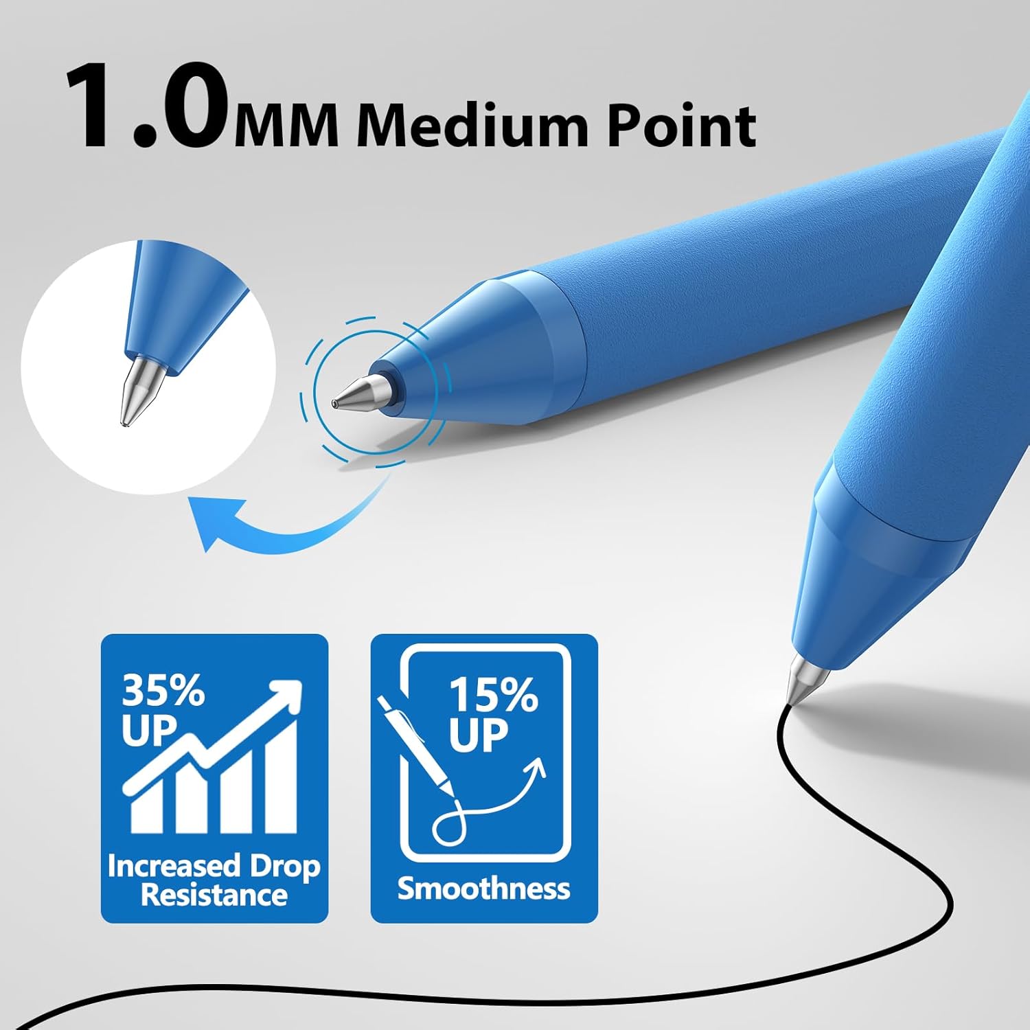 Ballpoint Pens Bulk - 107 Pcs Black Ink Pens in Bulk | 1.0 Medium Point Smooth Writing, Retractable No Bleed Ball Point Pen for Men Women (Blue Barrel)