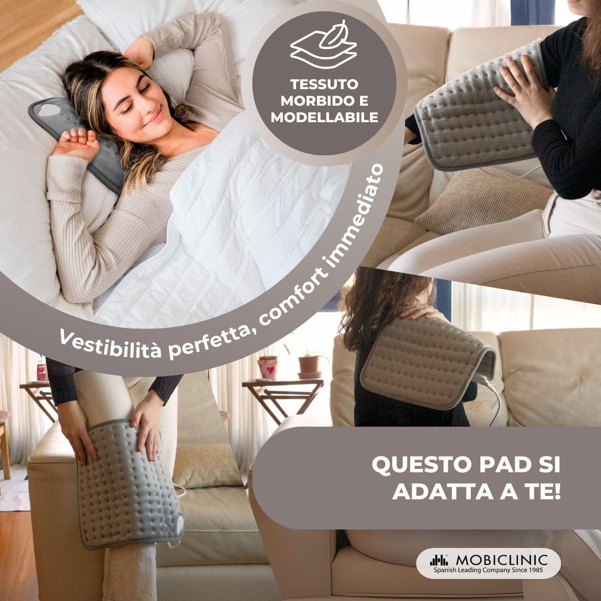 Mobiclinic, Cuscino riscaldato, Coperta riscaldata, 3 livelli di calore, Basso consumo energetico, Spegnimento automatico, Potenza 100w, Tappetino, Marchio spagnolo, Zona lombare, 40x30 cm