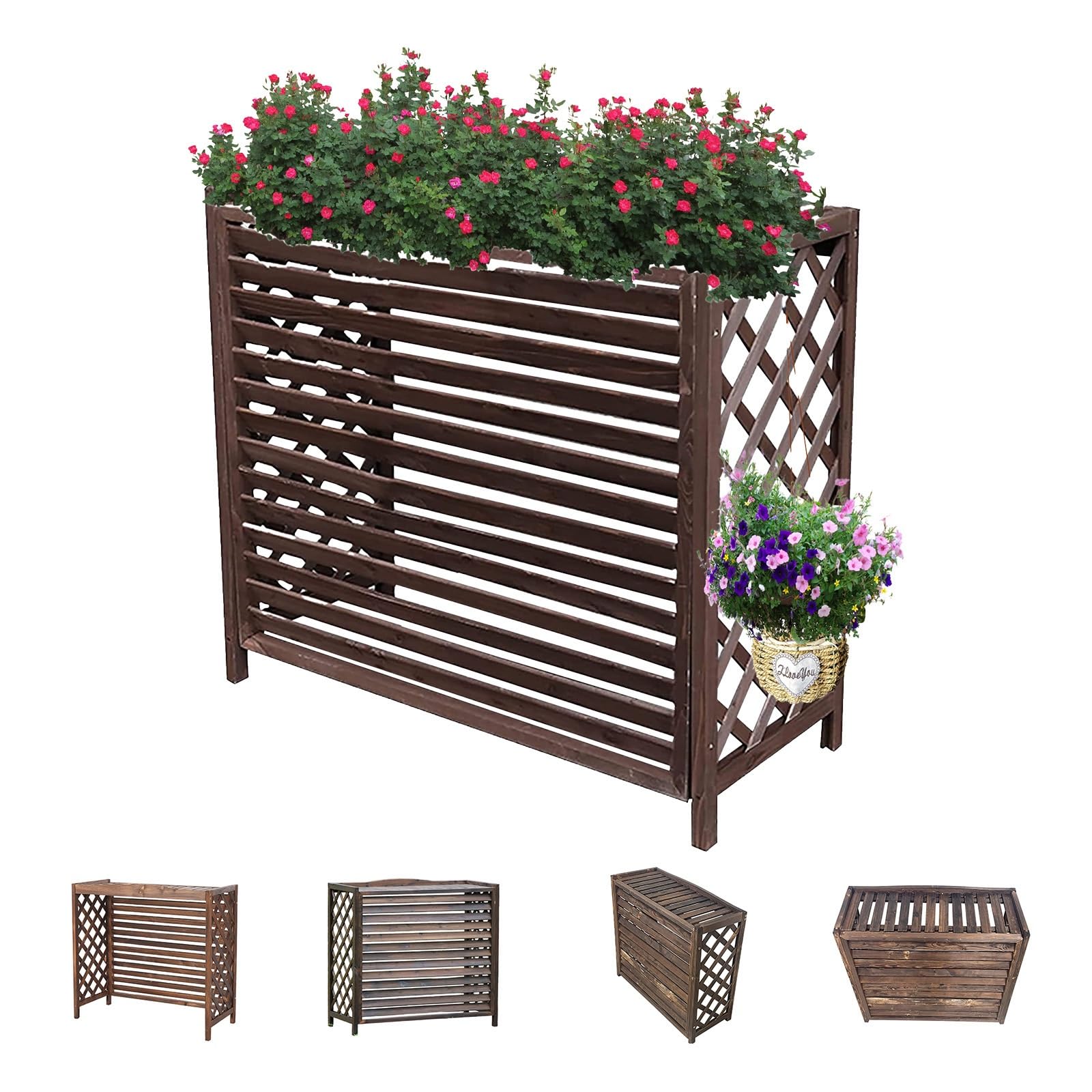 Cache climatiseur bois extérieur et support plantes balcon terrasse