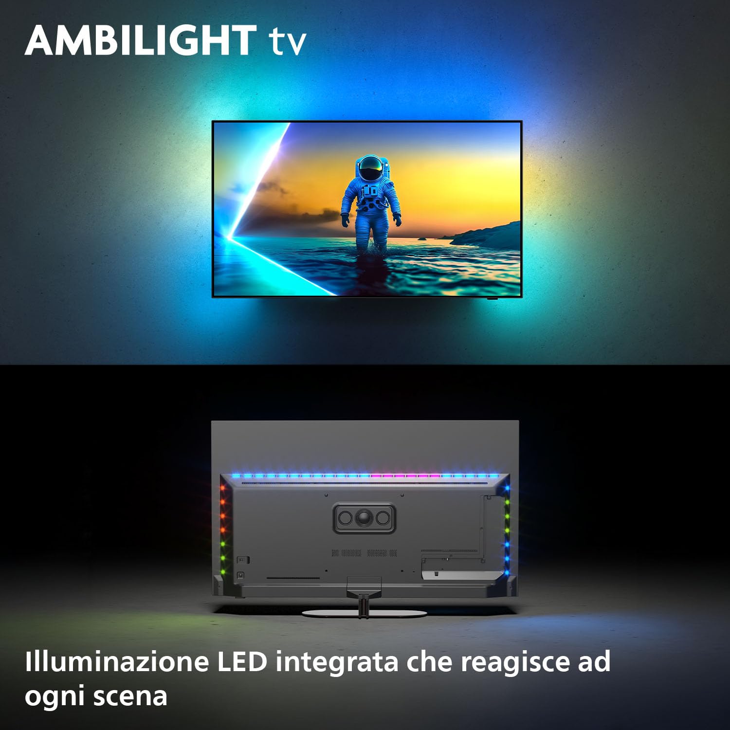 Philips Ambilight 65OLED820 4K OLED Smart TV - Display 65’’ con processore P5 AI Perfect Picture Ultra HD, Google TV, Dolby Vision e Atmos Sound - Funziona con Alexa e Google