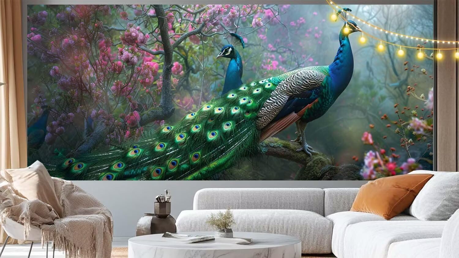 Diamond Painting Adulte Grand Format 180 x 90 cm, Diamond Painting Couple Peinture Diamant, Broderie Diamant Kit Complet 5D DIY Cristal Peinture Point de Croix pour Décoration Murale Maison Paon m379