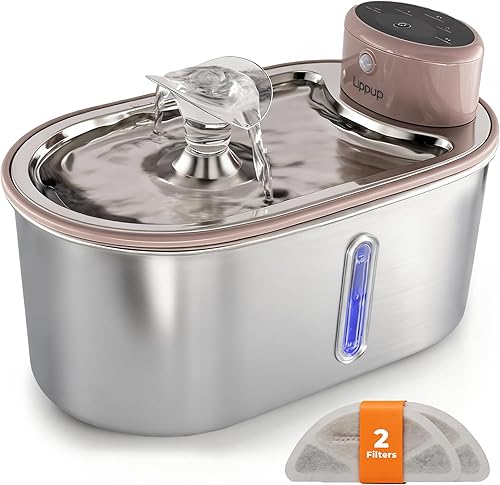 Fuente de agua inalámbrica para gatos de acero inoxidable de 108 oz3.2 L, inalámbrica, funciona con pilas (dura hasta 50 días), ultra silenciosa, 2