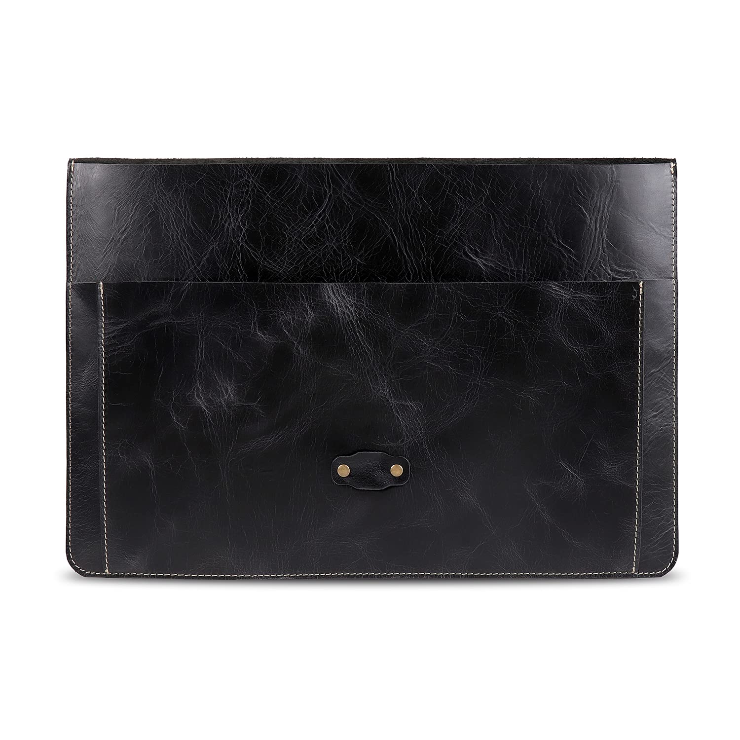 Londo - Etui MacBook Pro z Prawdziwej Skóry Licowej z Przednią Kieszenią i Zapięciem na Klapkę - Czarny, 15-16 Inches, Solidny
