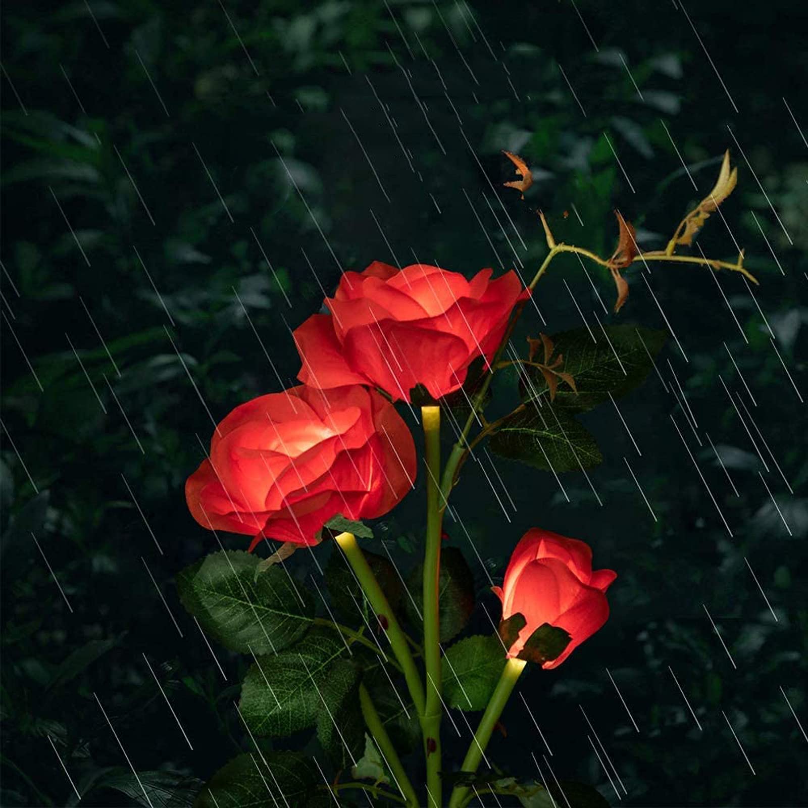 XVZ Solar Flower Outdoor Garden Lights,2 Packs Solar Garden Stake Lamps with 12 Rose Flower Waterproof Decorative Lights for Lawm Garden Patio Yard Pathway Party Holiday Decoration(red) - Image 3