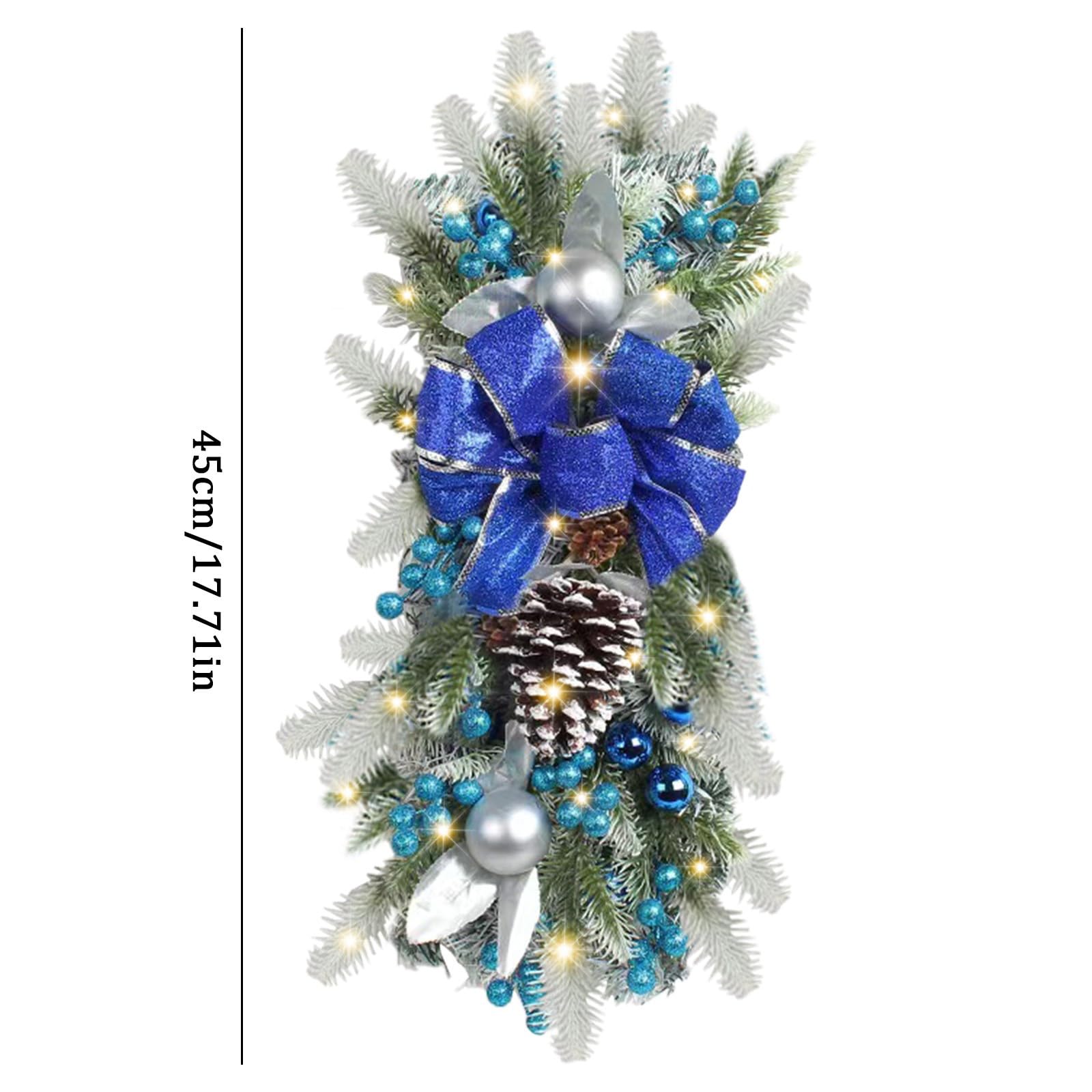 Türkranz Frühling 2PCS Weihnachtskranz Schleife mit Lichtern Outdoor Weihnachtskranz für Haustür für Urlaub Weihnachtsfeier Dekorationen (Blue, One Size)