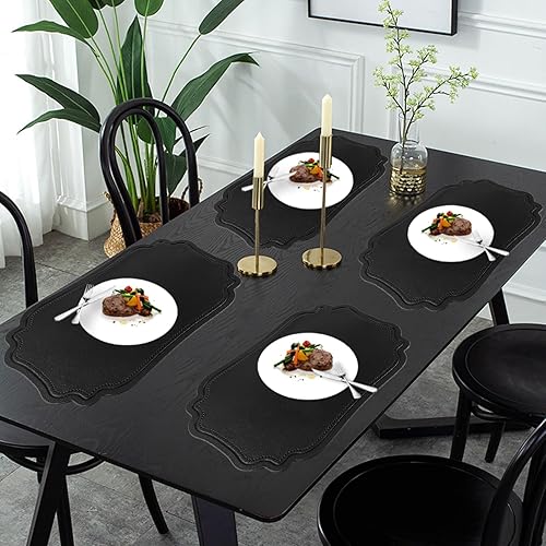 Miniatura 6 de XINYUN Juego de 6 manteles individuales reversibles de piel sintética, lavables, resistentes al calor, antideslizantes, antiaceite, impermeables,