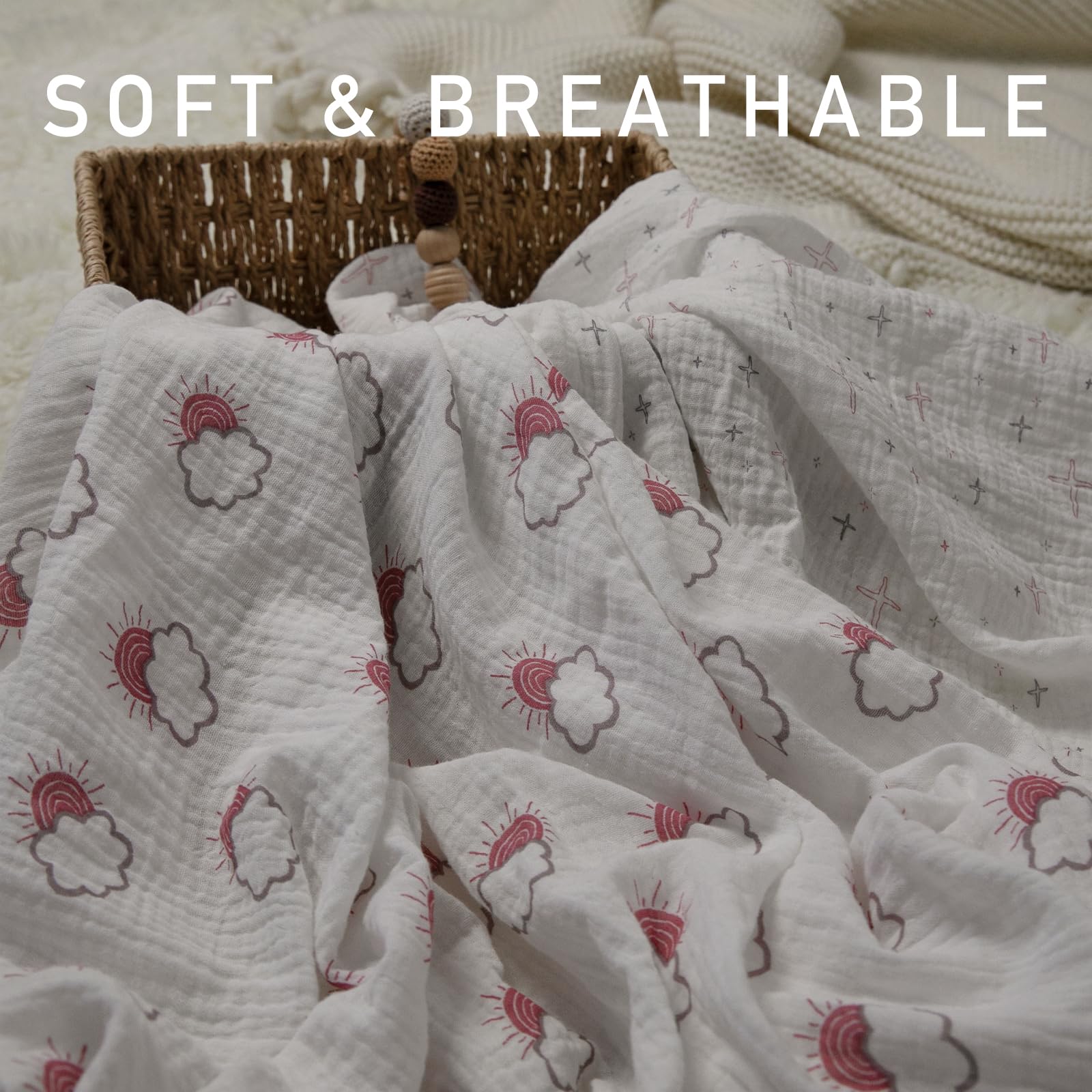 Soarwg Kids Muslin Swaddle Baby Blanket & Cloths for Newborns Pack of 3, Large 95 x 100cm for Baby Shower - Image 3