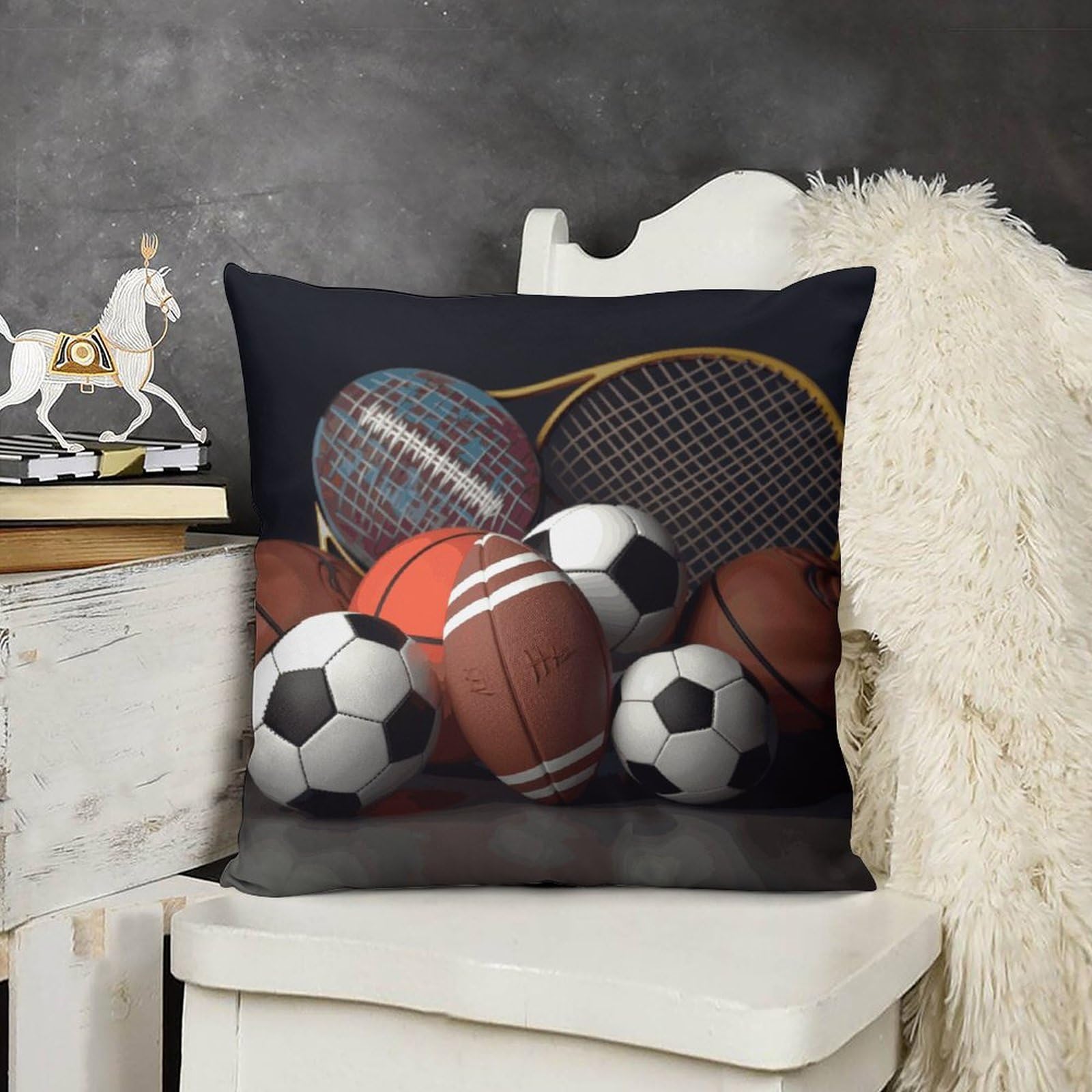 FodPand Decorative Sports Themed Throw Pillow Covers 20x20 Soft Plush Cozy Cushion Cases with Invisible Zipper Body Pillowcase Square Accent Pillow Shams for Couch Sofa Bedroom Living Room