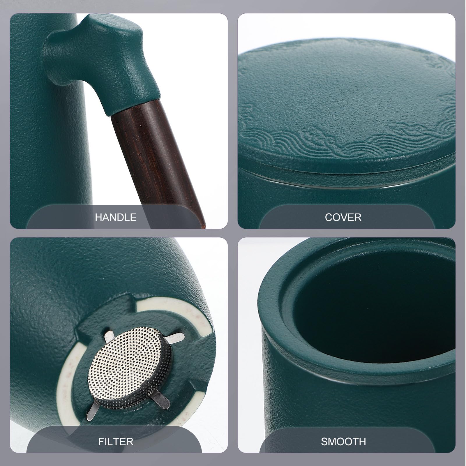 Alipis Taza de Té de Flores de Cerámica y Madera con Infusor y Tapa, Capacidad 320ml, Mango de Madera Antiescaldado y Base Antideslizante para Oficina y Hogar