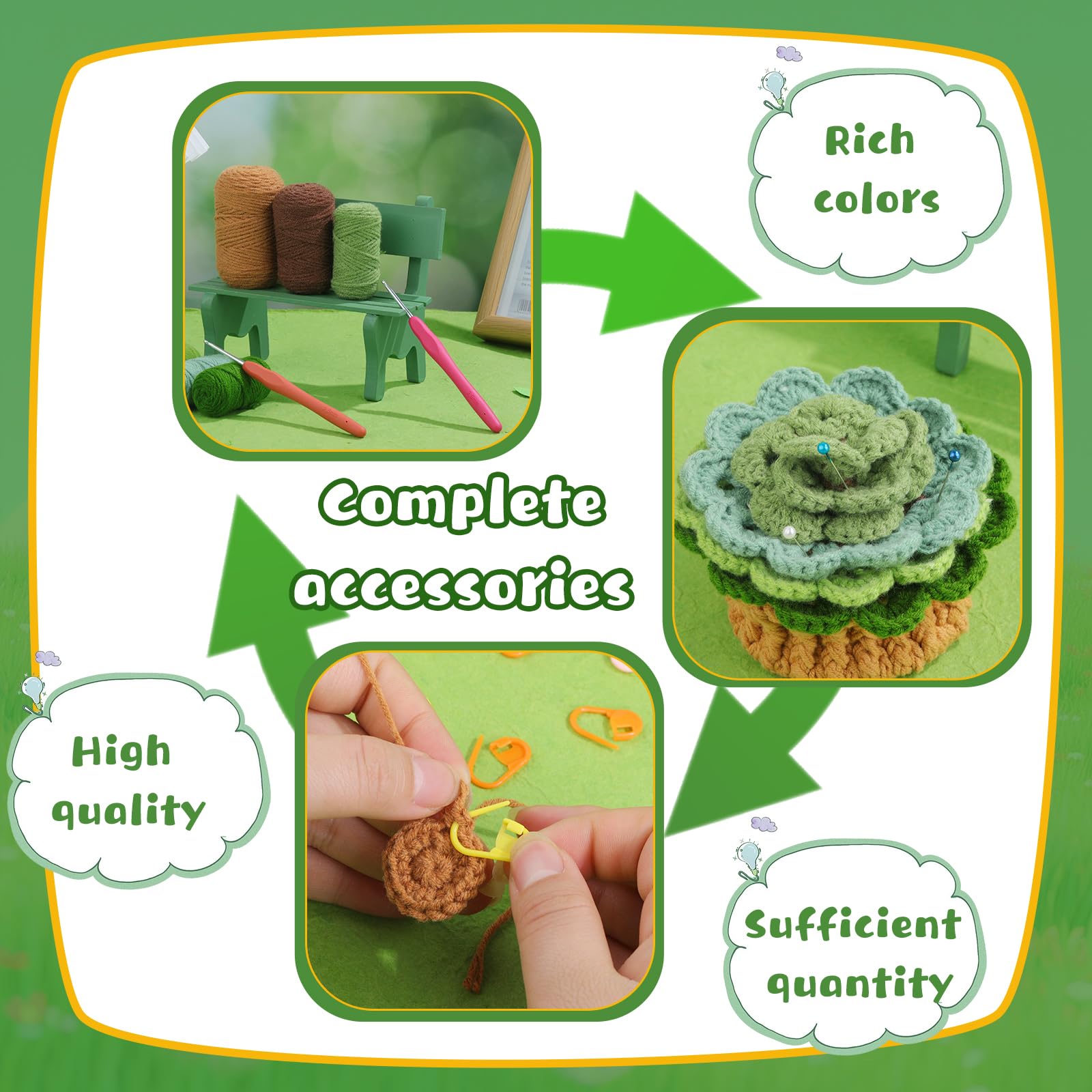 Beginner Crochet Kit - Green Plant Coasters -5