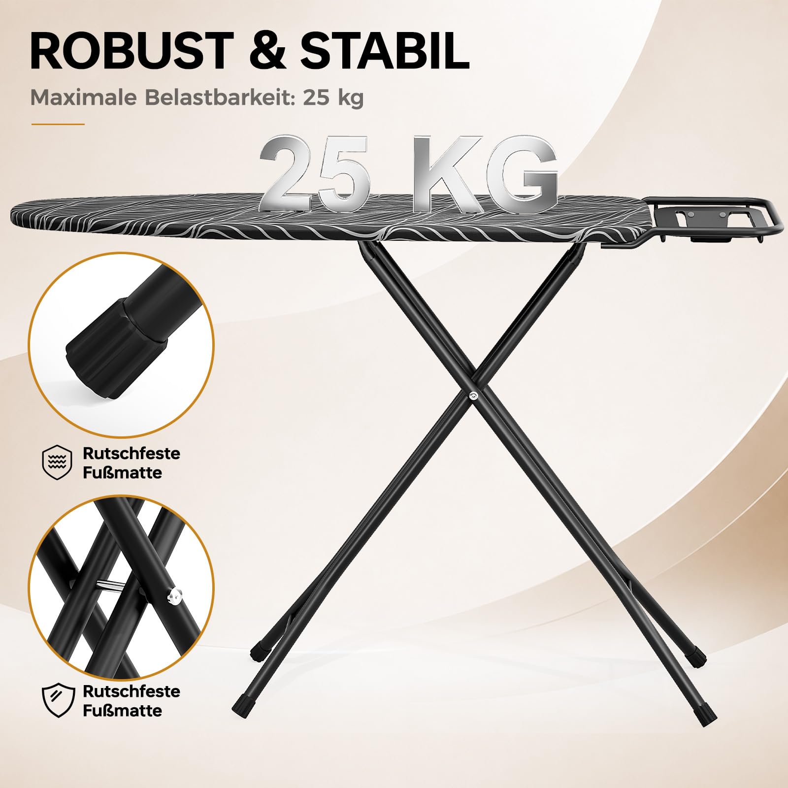 KINGRACK Bügelbrett mit Ablage, 7-Fach höhenverstellbar, 110 * 33cm, Grau